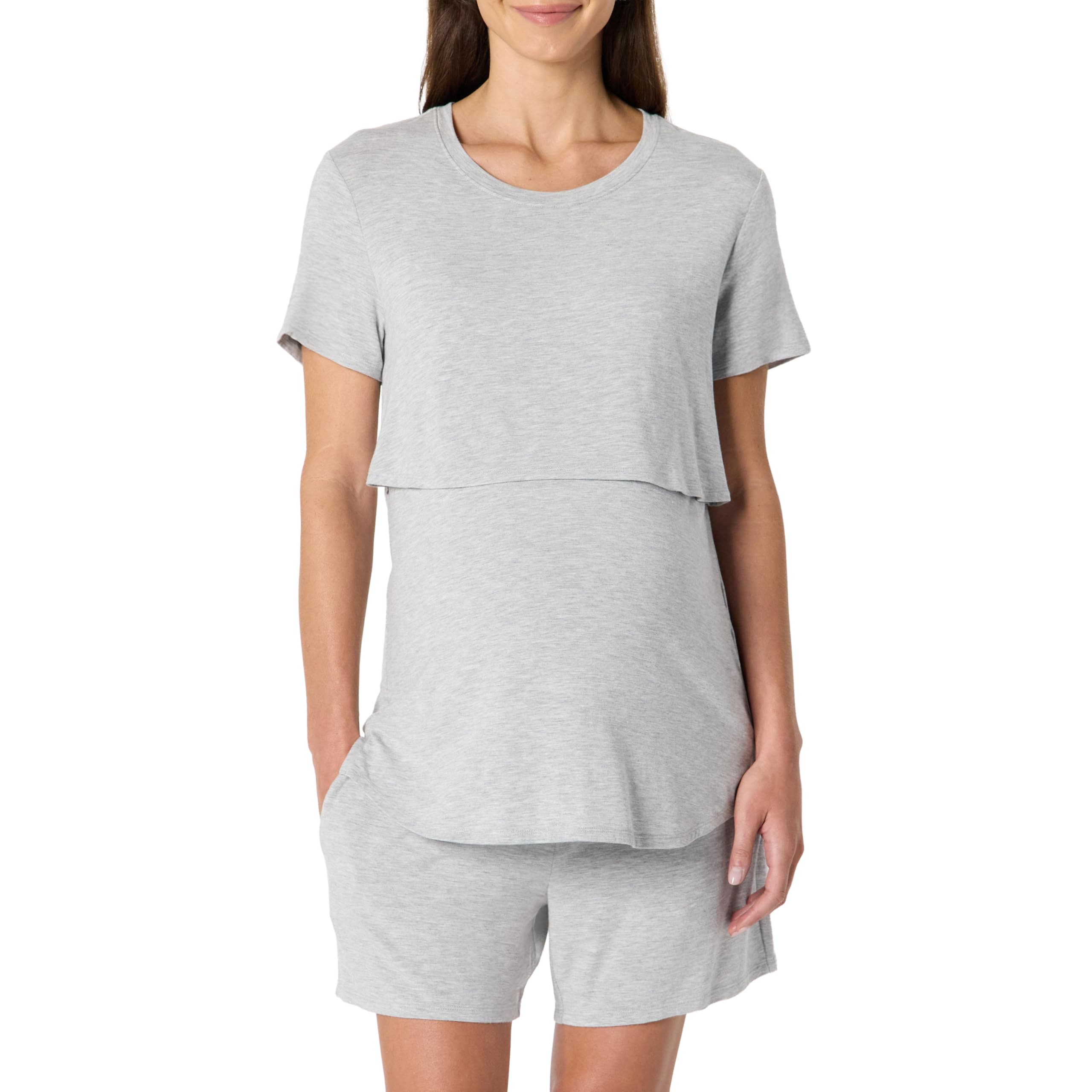 Amazon Essentials Women's Soft Modal Nursing Maternity Sleepwear Pajama Set, Medium Grey Heather, Medium