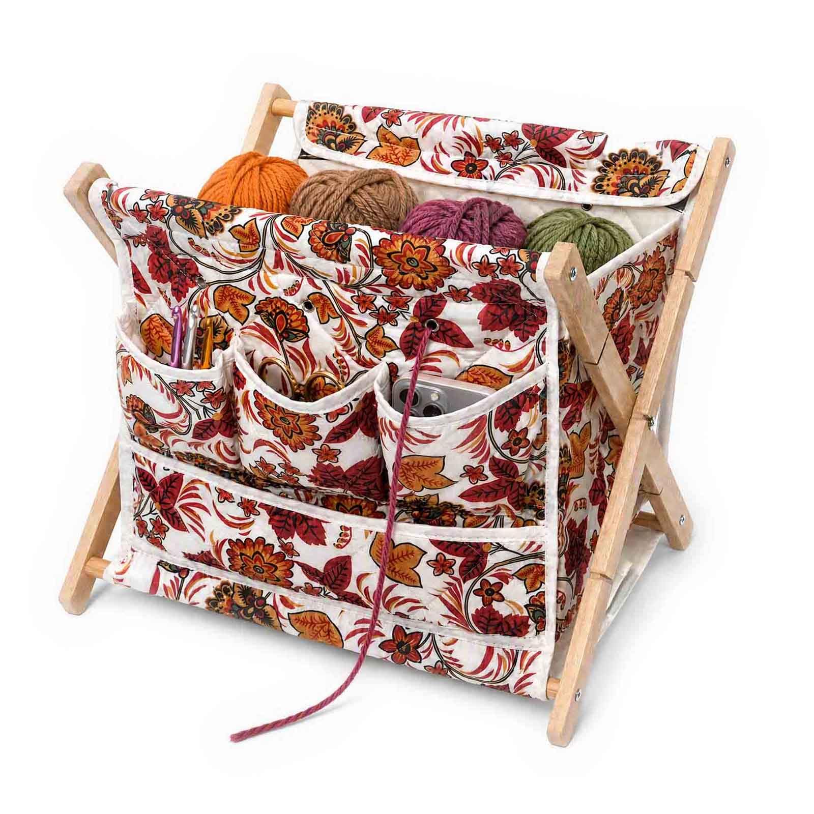 Gkesgm Yarn Storage Organizer for Yarn Skeins，Large Crochet Yarn Holder Case for Carrying Projects, Knitting Needles, Crochet Hooks and Other Accessories