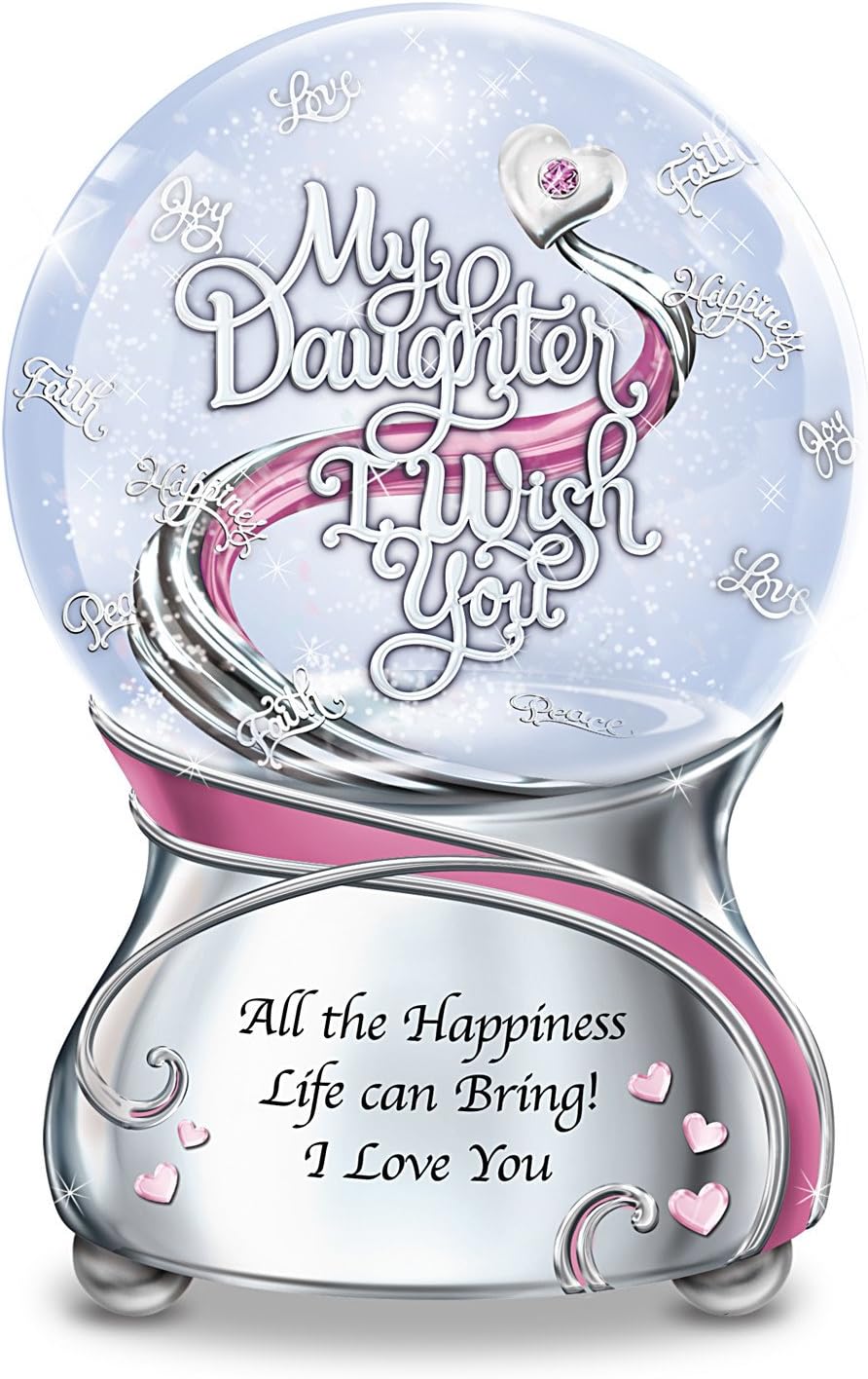The Bradford Exchange My Daughter, I Wish You Musical Glitter Globe with Heart Charm and Glass Jewel