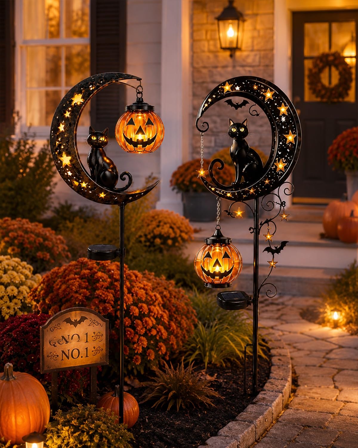 Explcior Solar Halloween Black Cat Pumpkin Moon Garden Stake Light