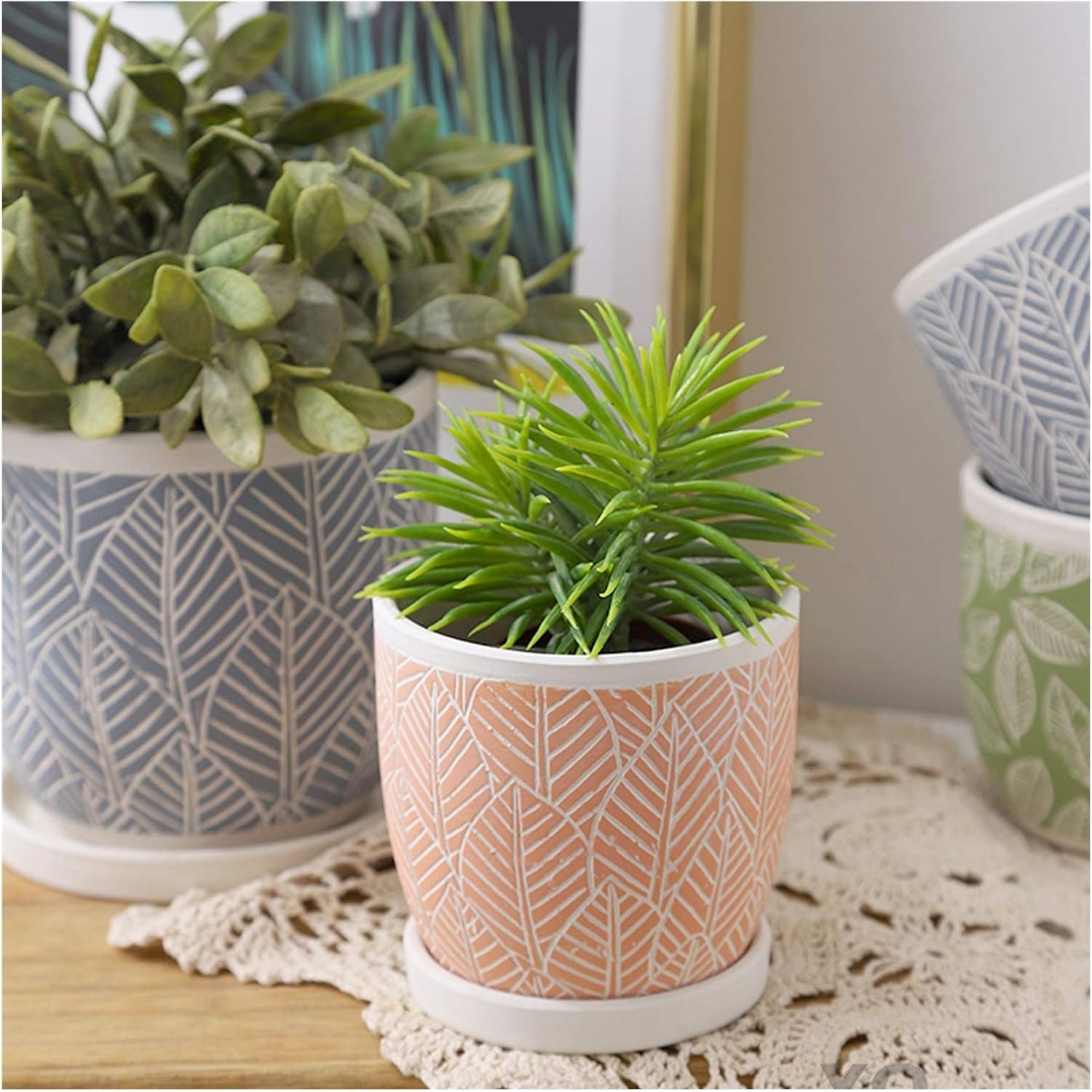 Flower Pot Plant Pot Ceramic Flower Planters Indoor Modern Succulents Containers with Drain Hole and Saucer Decorate Home Office Outdoor House Plants，Bianco