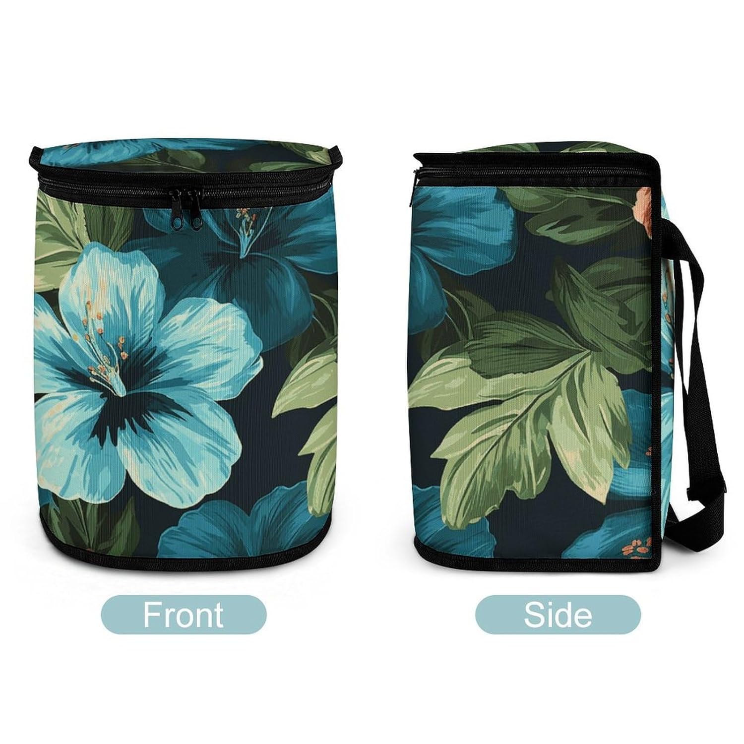 Hibiscus Flowers Pattern Car Trash Can Round Hanging Car Garbage Storage Bags Leak-Proof & Spill-Proof Grocery Organizer Bag