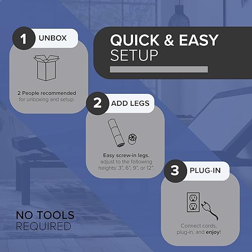 Miniatura 6 de Blissful Nights E4 - Base de cama ajustable King con masaje, anti ronquidos, gravedad cero, carga USB doble, luz nocturna para debajo de la cama,