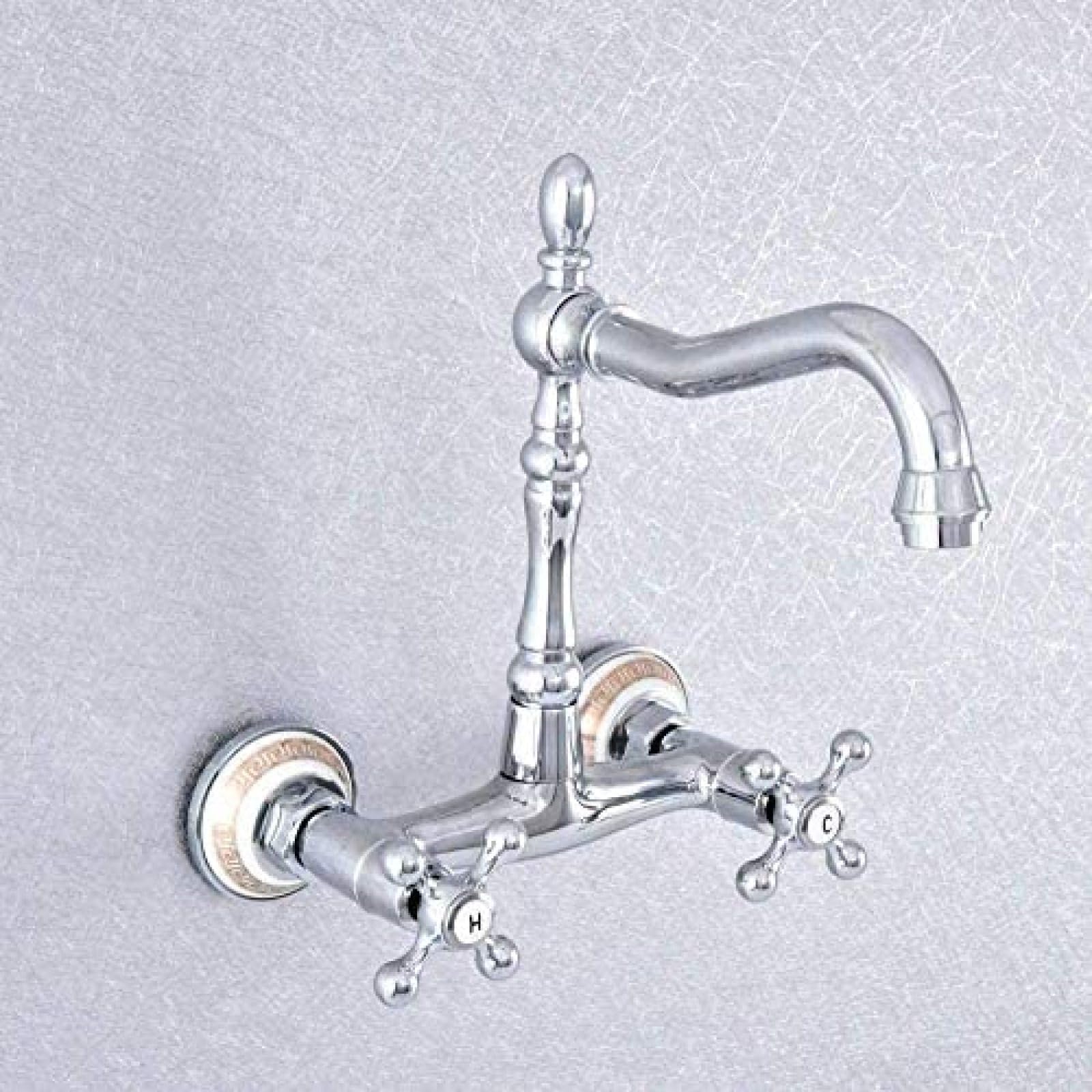 Grifo rociador giratorio cromo pulido montado en la pared grifo del fregadero de la cocina dos manijas cruzadas grifo del fregadero del baño de una sola manija