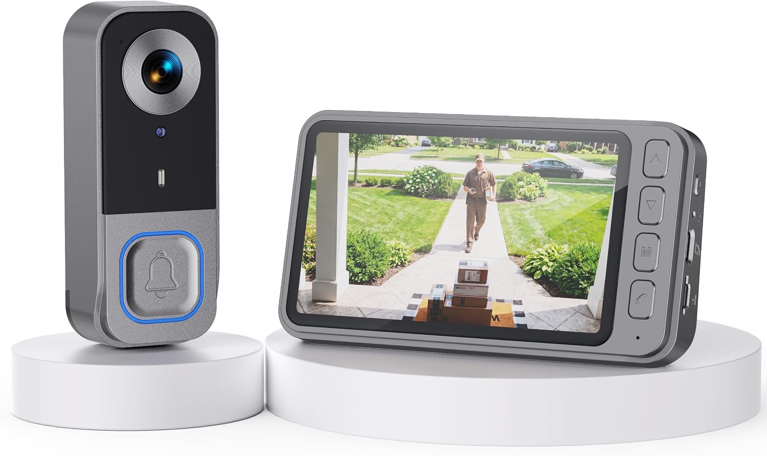 Video Doorbell Camera Wireless No Subscription No WiFi &APP , with Monitor | Two-Way Audio,4.5'' display screen 1080P HD, Night Vision, 120° View Angle,Plug & Play,Free Local SD Storage, Auto Recording
