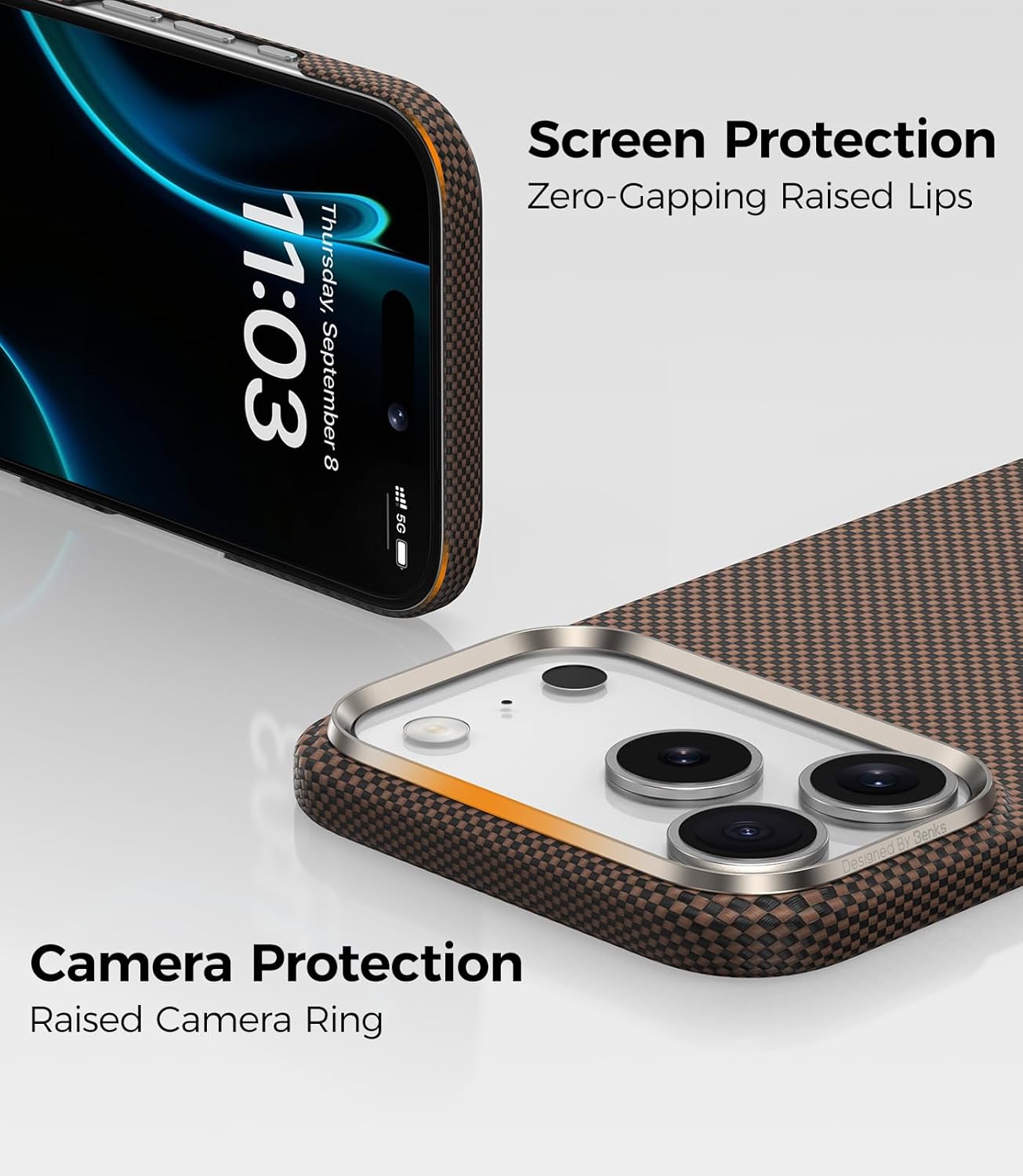 BENKS for iPhone 17 Pro Case, Compatible with Magsafe, ArmorTint ArmorAir Ultra Slim & Lightweight Minimalist Case Built with Dupont Kevlar 1000D Aramid Fiber, DawnLight Gold