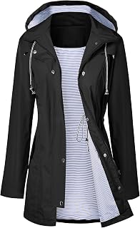 LOMON Women's Waterproof Hooded Raincoat - Long Lined Trench Coat Windbreaker Jacket for Travel Hiking S-XXL