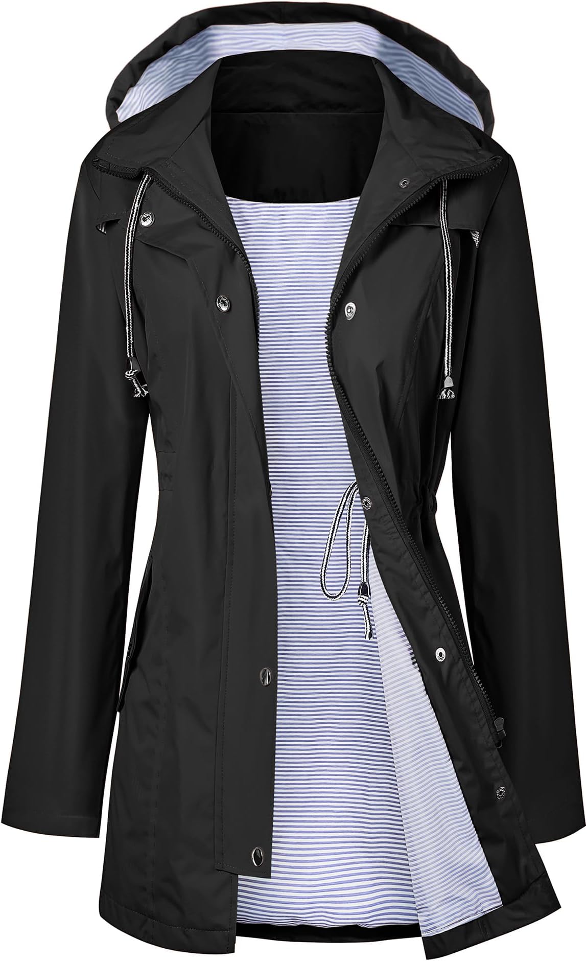 Raincoat Women Waterproof Long Hooded Trench Coats Lined Windbreaker Travel Jacket S-XXL