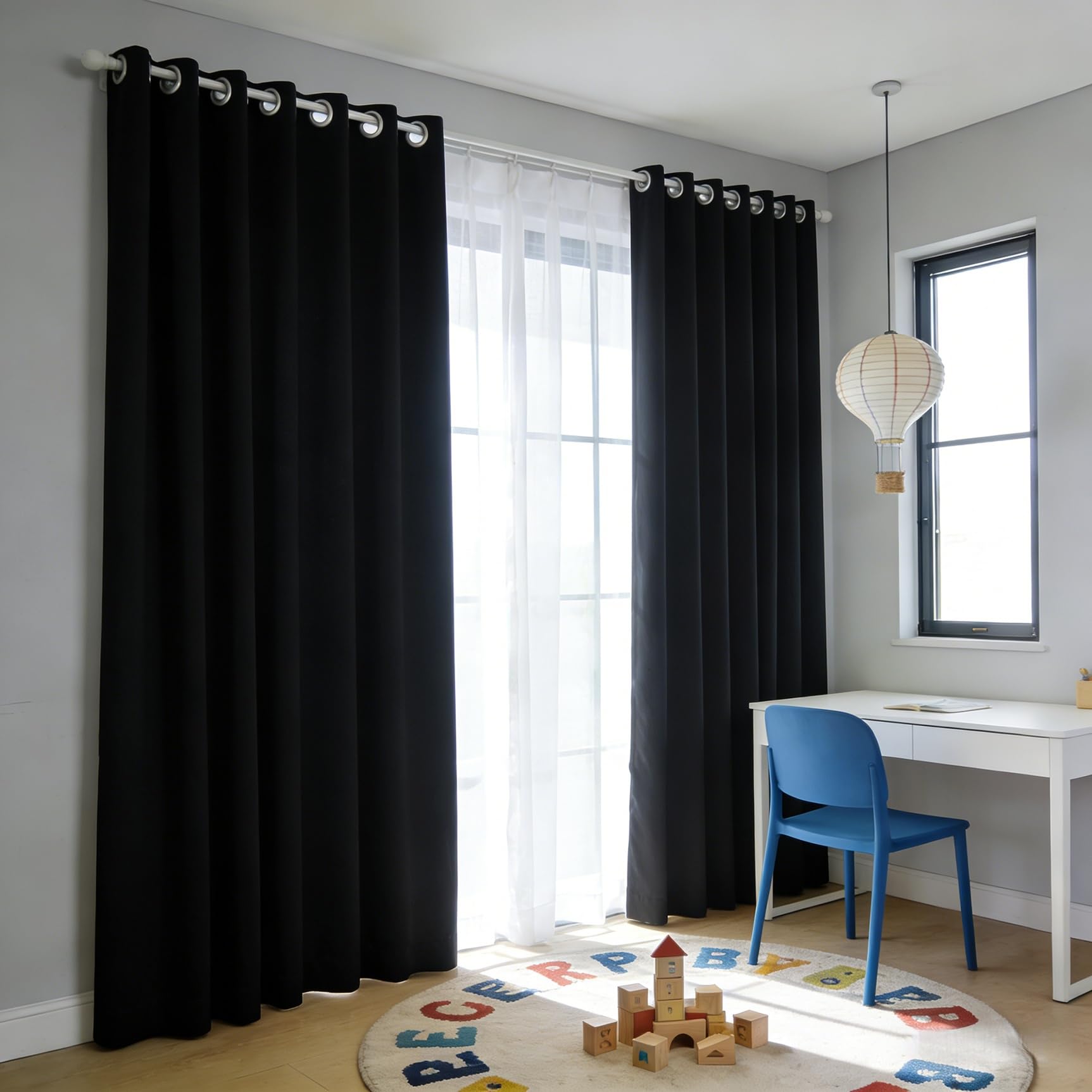 Rideaux occultants 146x198 noir pour chambre et grand vitrage