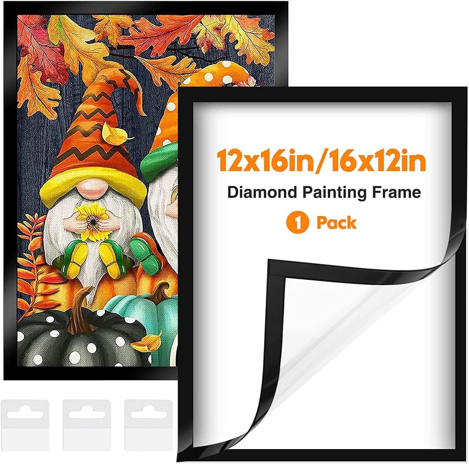 MXJSUA Diamond Painting Frame for 12x16in/30x40cm Diamond Painting Canvas, Magnetic Self-adhesive Diamond painting Frame for Diamond Painting Pictures, Wall Gallery Frame with 3 Hooks, Black 1 Pack