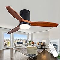 Vista 1 de 42 Inch Low Profile Ceiling Fans with Lights and Remote, Flush Mount Ceiling Fan with Lights, 3 Blades Solid Wood Dimmable Walnut Easy Installation