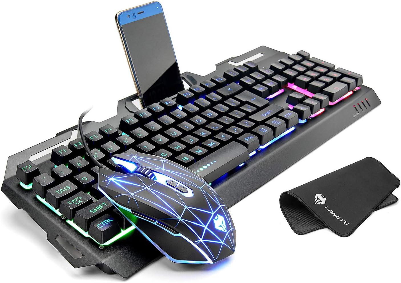 Gaming Keyboard and Mouse Combo Mouse pad aluminum keyboard,LANGTU Gaming Mouse and Keyboard,Wired Keyboard with Colorful Lights and Mouse with 7 Adjustable DPI for Gaming for PC/laptop/MAC/win7/win8/