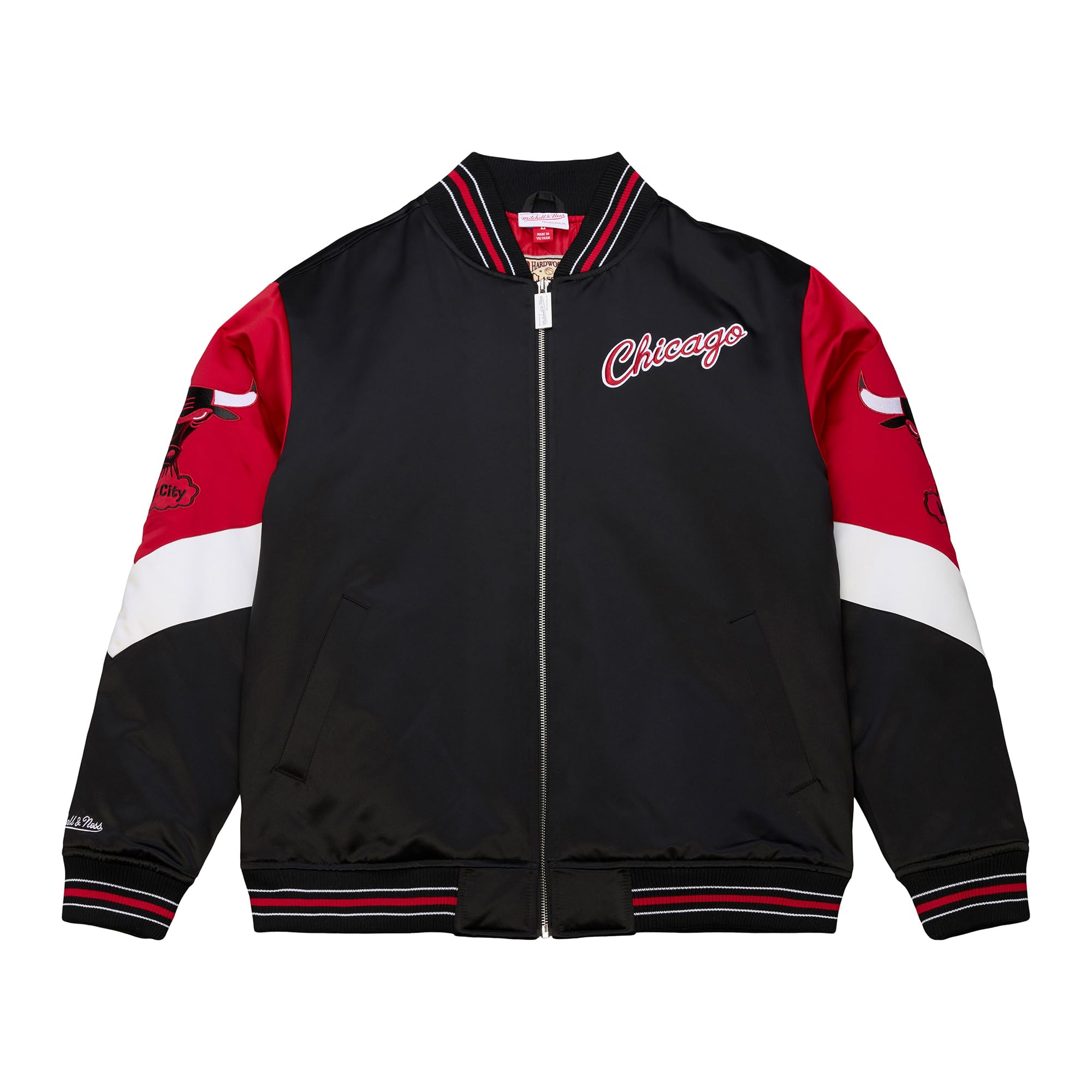 Mitchell & Ness Throw it Back Heavyweight Vintage Satin Giacca (NBA) con cerniera intera, loghi ricamati, uomini, donne, bambini, unisex, primavera, estate, autunno, inverno