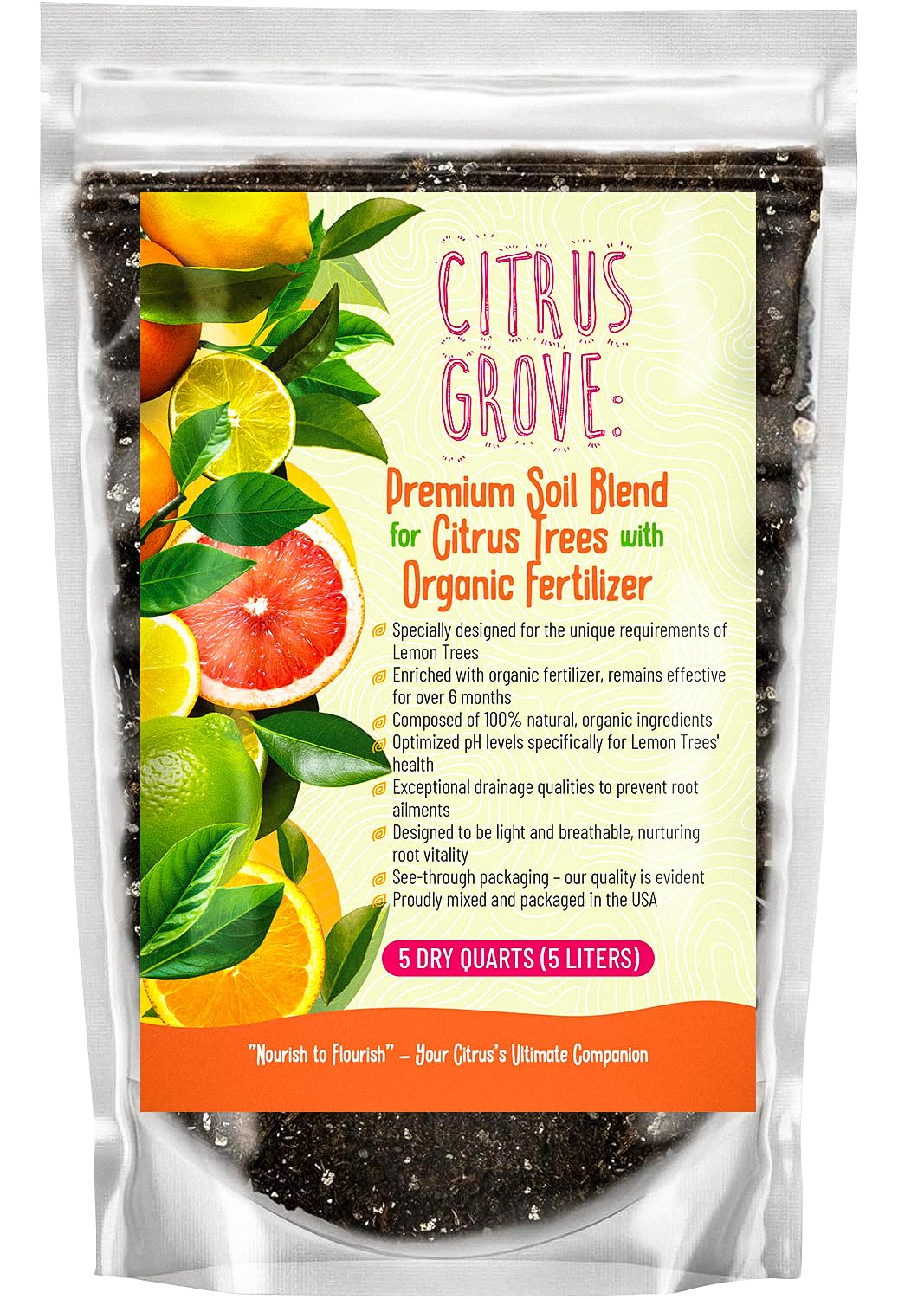 Premium Organic Citrus Potting Soil for Indoor/Outdoor Plants - Perfect for Oranges, Lemons, Limes & Grapefruits Trees - Hand Blended for Optimal Growth (20 QUARTS)