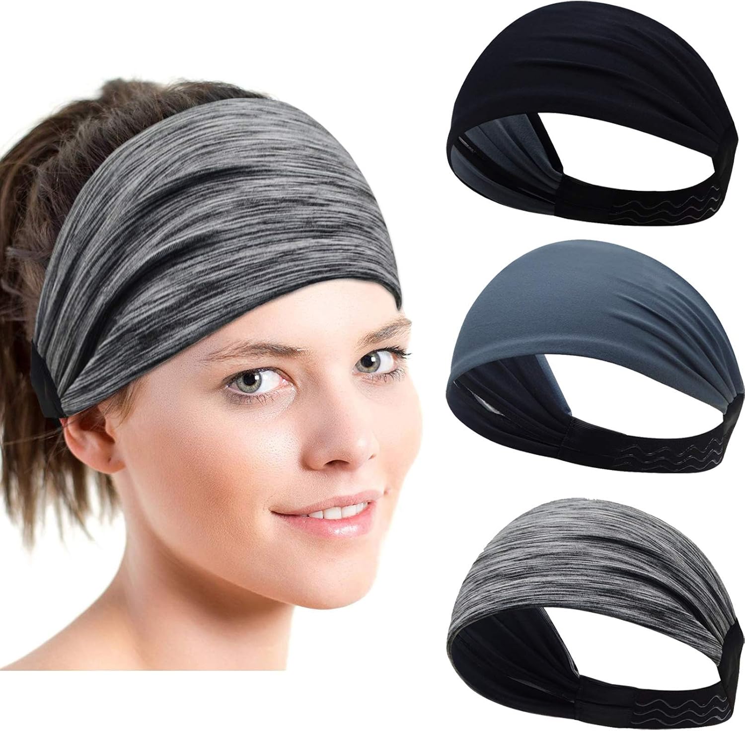 TOONEV Headbands for Men and Women,Sports Non Slip Elastic Headband Double Anti Slip Sweatband for Yoga Biker Running Cycling Fitness Exercise Unisex Hairband