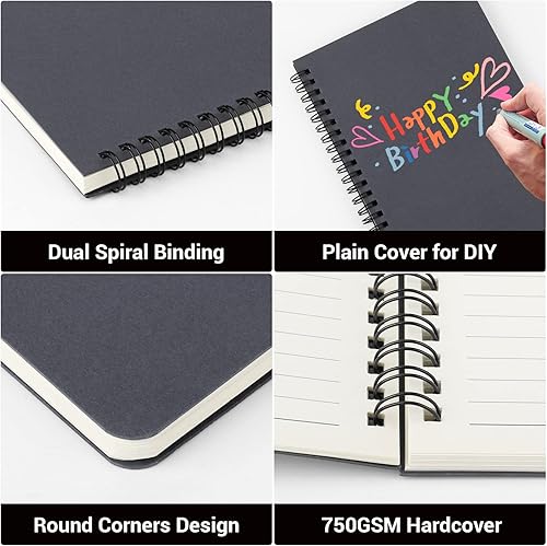 Miniatura 4 de EUSOAR Cuaderno en espiral, 3 paquetes de 5.5 x 8.3 pulgadas, 120 páginas, papel gris A5 con rayas universitarias, tapa dura de 3.53ozm, cuadernos