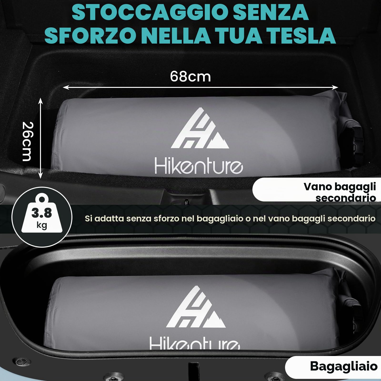 HIKENTURE Materasso da campeggio adatto per Tesla Model Y/Juniper/3, spessore 8 cm, materassino autogonfiabile, materasso di lusso in memory foam, tappetino per dormire autogonfiabile, accessorio