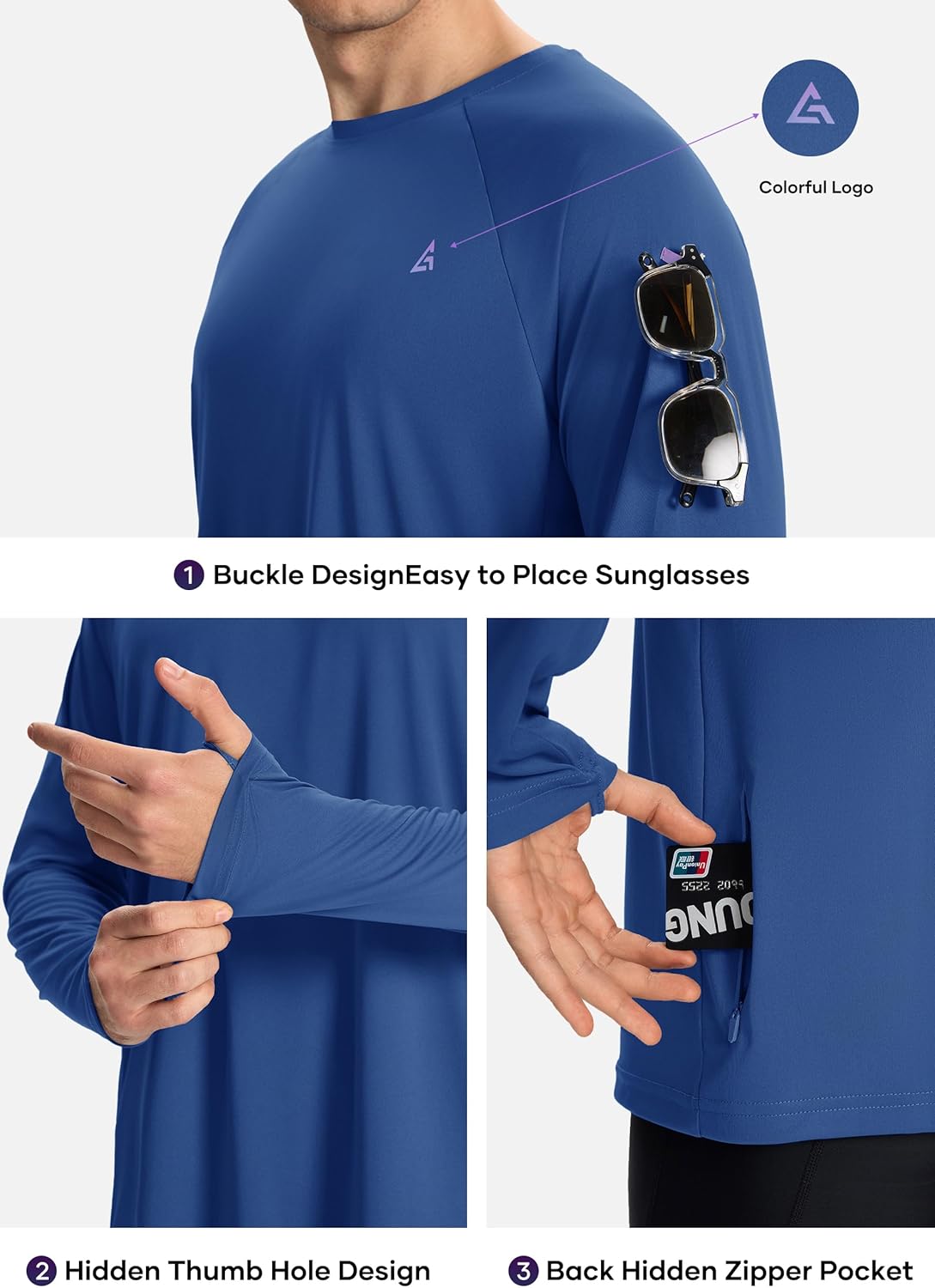 Men’s Sun Protection Shirts UPF 50+ Long Sleeve UV Shirt Rash Guard for Men Quick Dry Swim Fishing Beach Athletic - Image 4