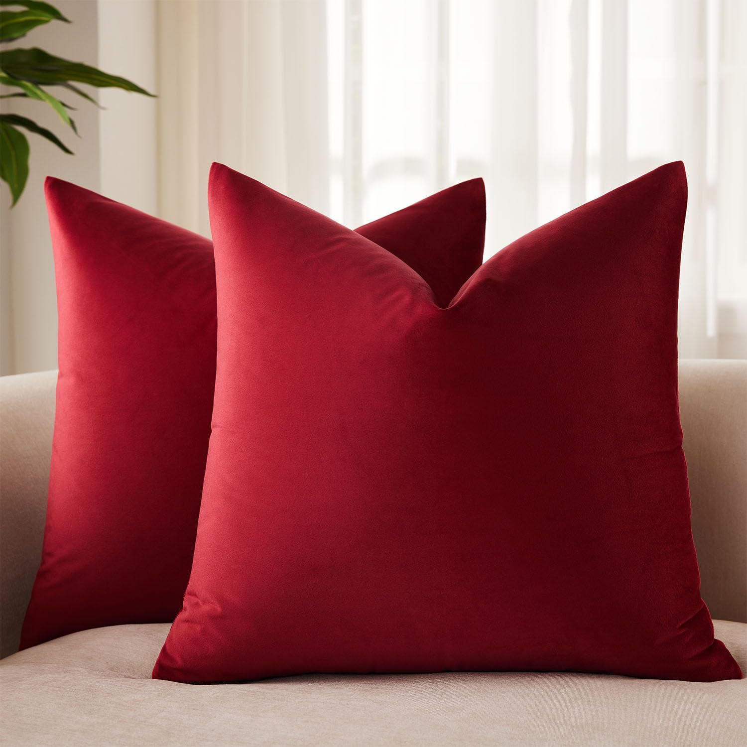 JUSPURBET 24x24 Euro Velvet Throw Pillow Covers Set of 2,Burgundy