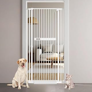 Xifamniy 180cm Door Guard Grille Extra High,Width 76cm-96cm Cat Stair Protector,Pet Fence Without Drilling,Auto Close,White