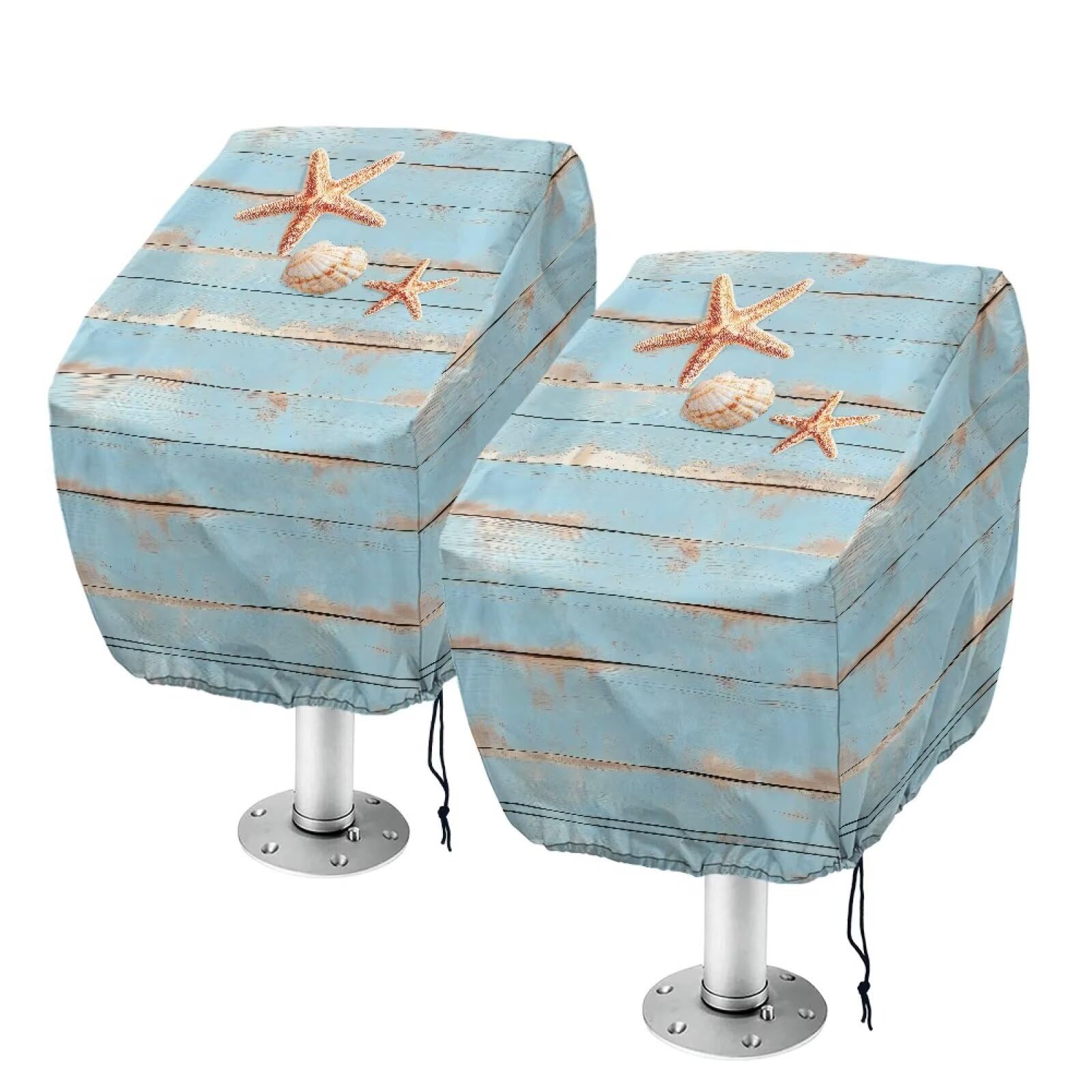 Boatee Starfish Shell Boat Folding Seat Cover 2 Pack Pedestal Pontoon Chair Seat Cover Universal Fit Boat Seat Cover Waterproof Full Length Protection Blue