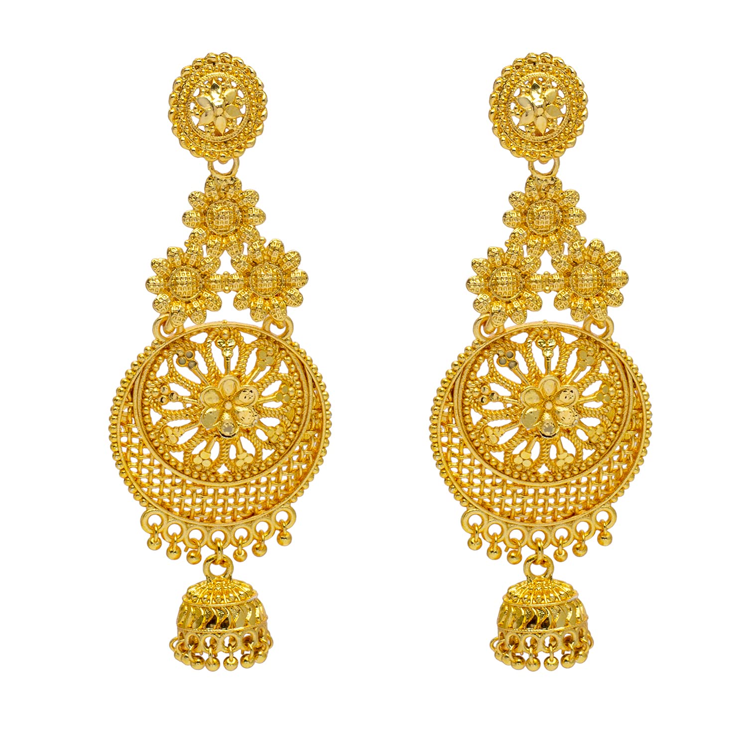 Bodha Traditional Indian Gold Plated Double Layer Chandbali Jhumka Earring for women (SJE_12)