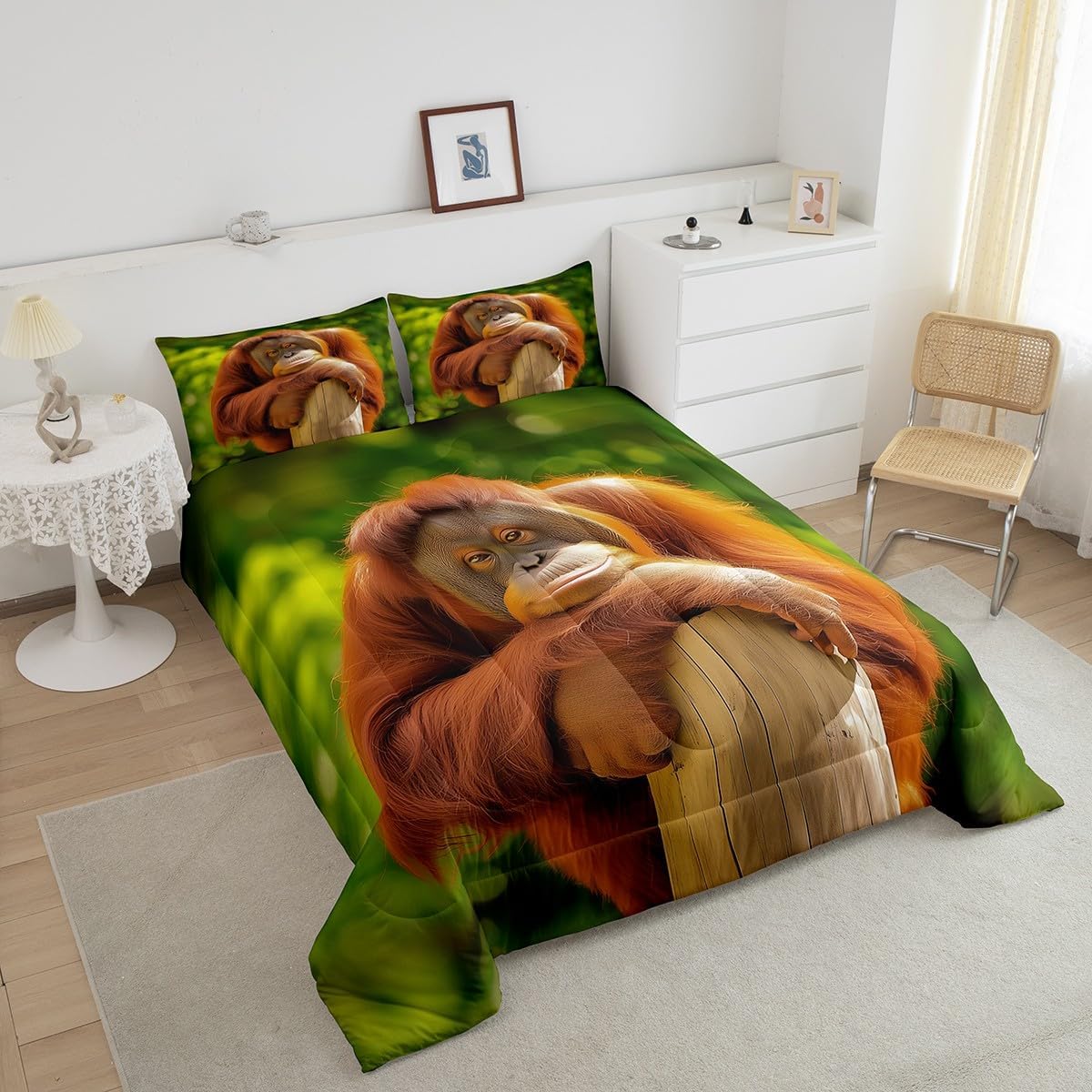 Feelyou Kids Gorilla Comforter Set Twin Size Kids Brown Wild Animal Fabric Bath Curtain with Hooks Nature Wildlife Monkey Decor Quilt 1 Comforter 1 Pillowcase Boys