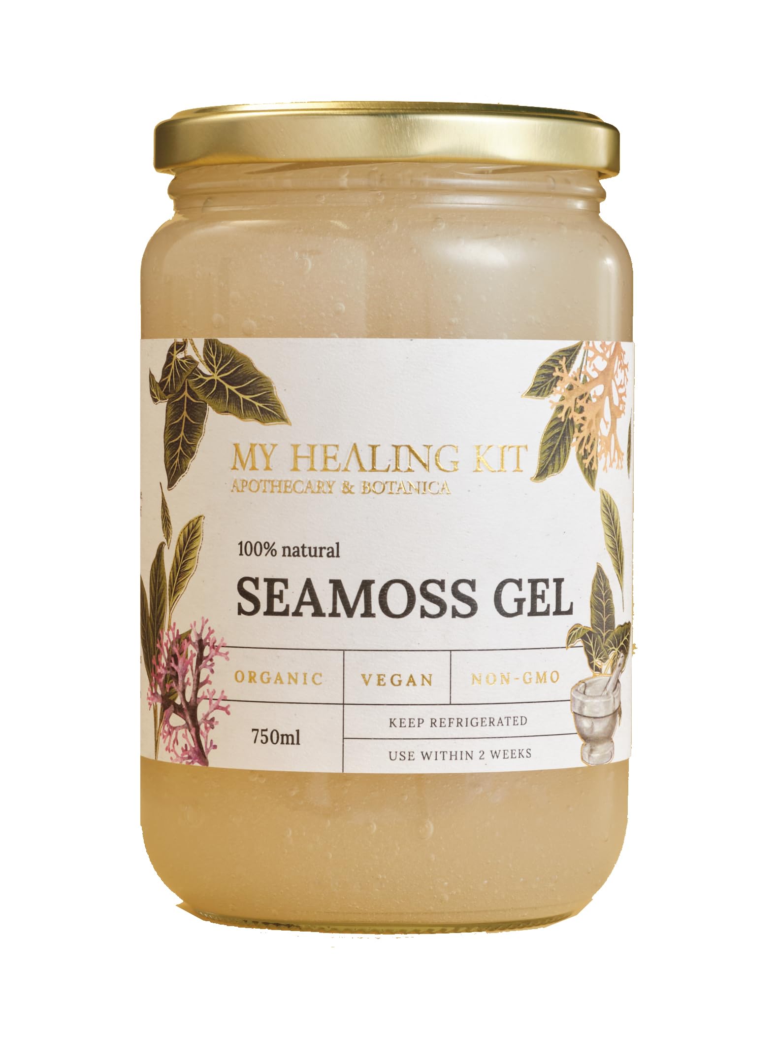 100% Natural Sea Moss Gel | St Lucia Sea Moss | Organic Vegan Non GMO | Premium Quality, Wildcrafted Seamoss | Irish Moss (Large, 750 ml.)