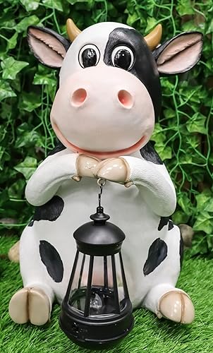 Miniatura 8 de Ebros Gift Estatua de vaca bovina Holstein Mama de granja de animales de campo con luz solar LED linterna Betty Sue decoración de jardín camino