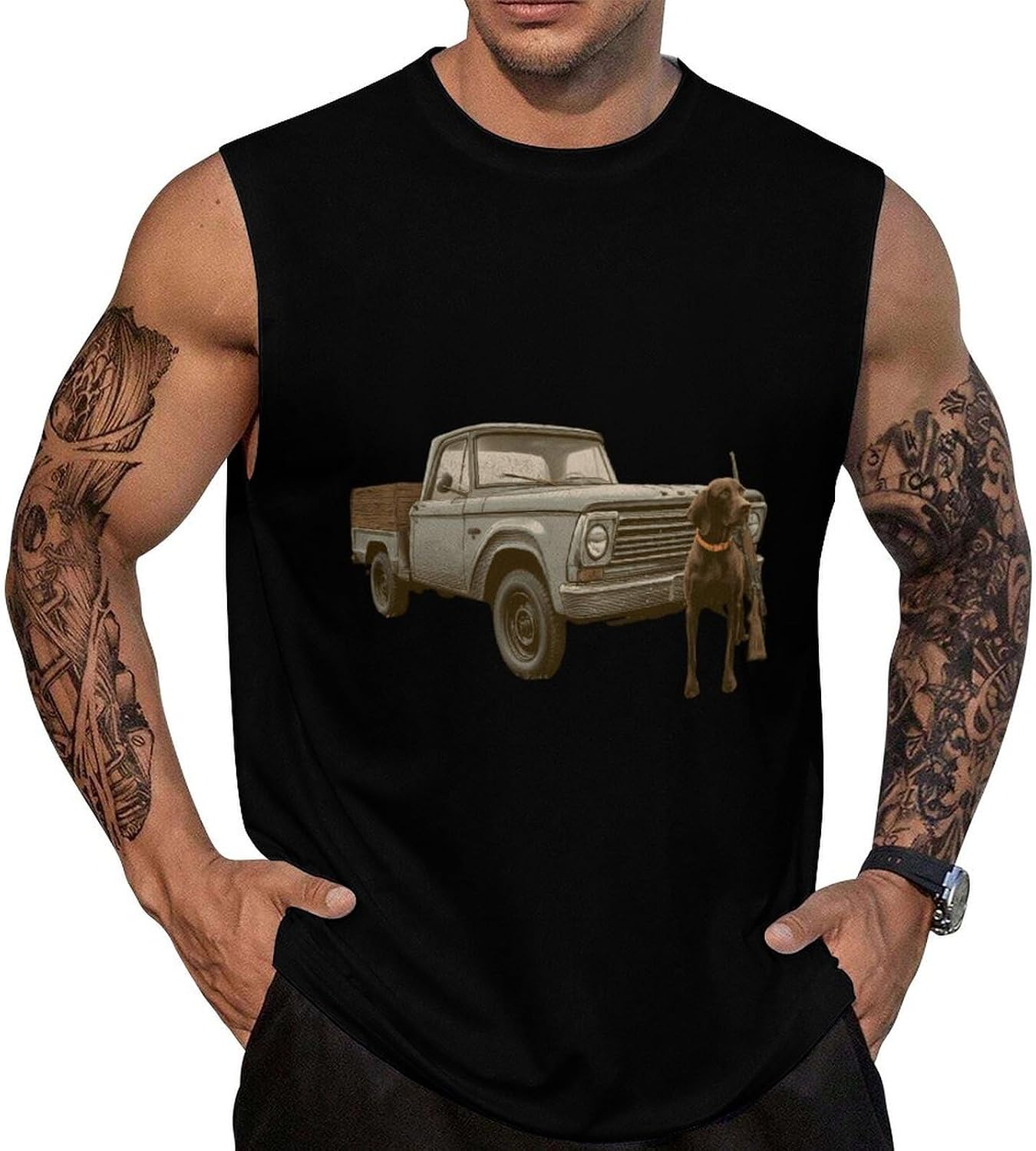 Truck German Shorthaired Pointer Men Summer Sleeveless Crew Neck Top 5XL