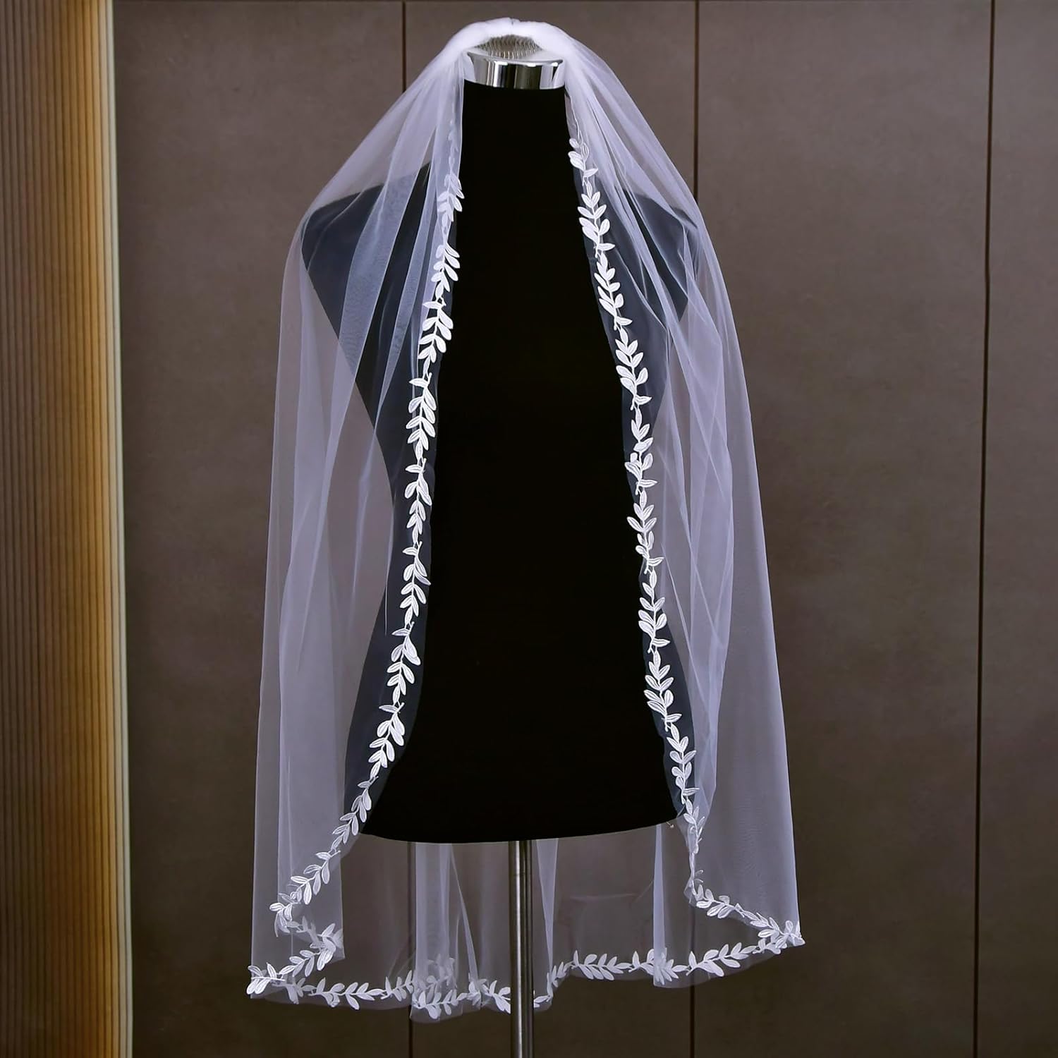 ブライダルウェディングベール 刺繍エッジ ウェディングベール コームレースアップリケ付き 1層(ホワイト - 100cm/39インチ