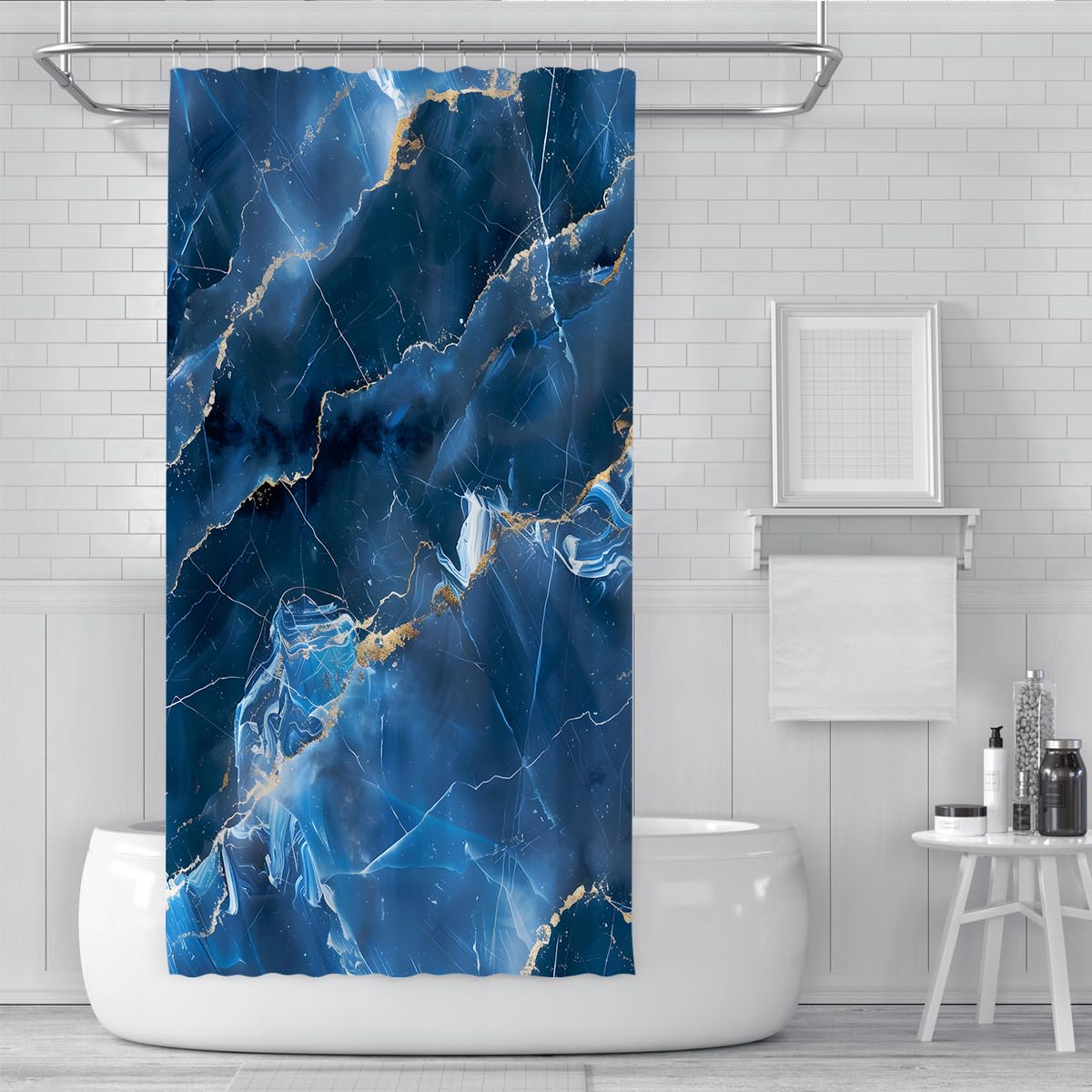 Marineblauer Marmor-Duschvorhang Luxus-Achat-Geode-Badezimmerdekoration Abstrakter moderner Mineralriss-Druck wasserdichte Stoff-Duschvorhänge 150 x 200 cm