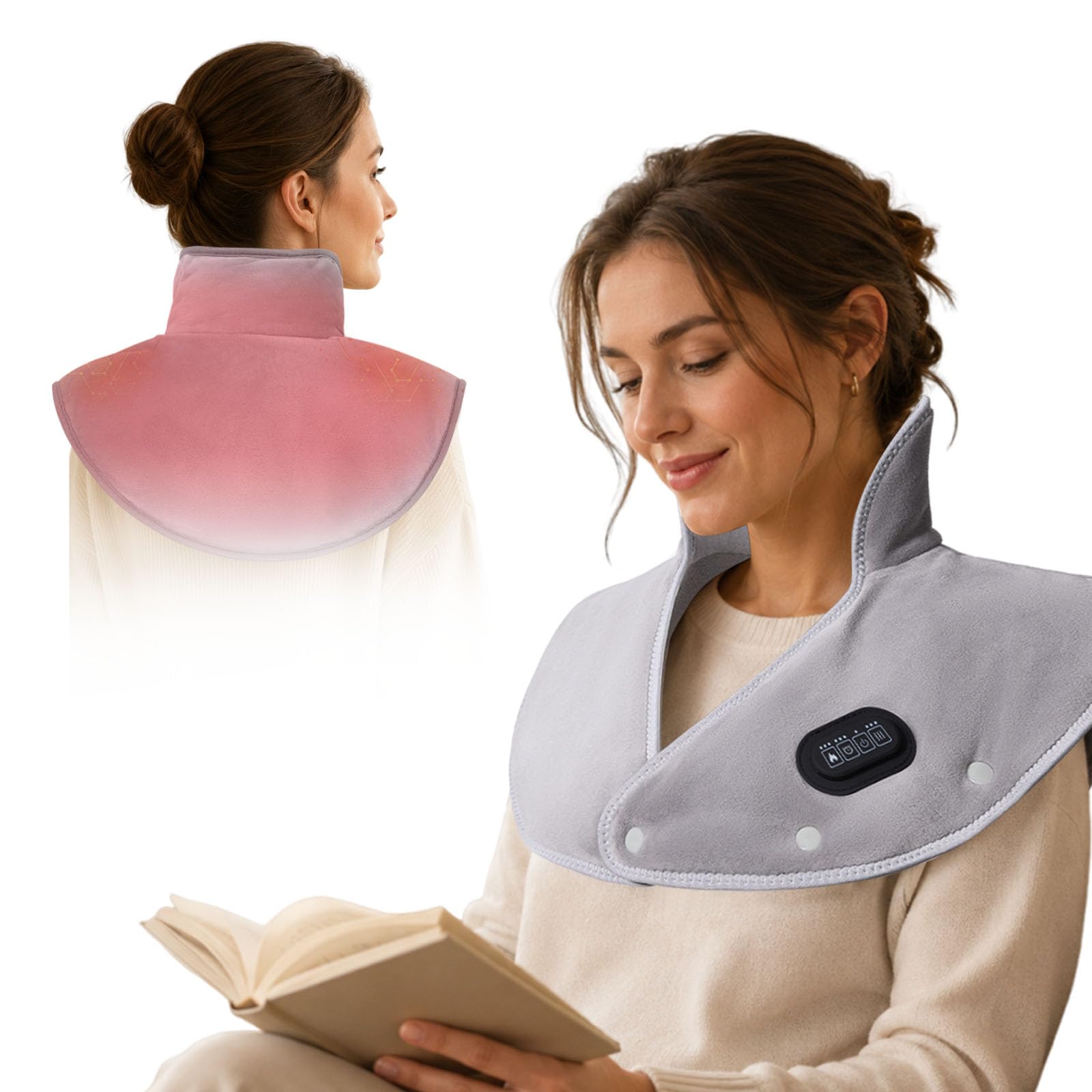 Wireless Thermal Neck Pad with Quick Heating, Thermal Pad for Back, Shoulders and Neck, 3 Heat Levels, Cervical Thermal Pad for Relaxing the Shoulders and Back, Gift for Women, Mom, Father，Gris