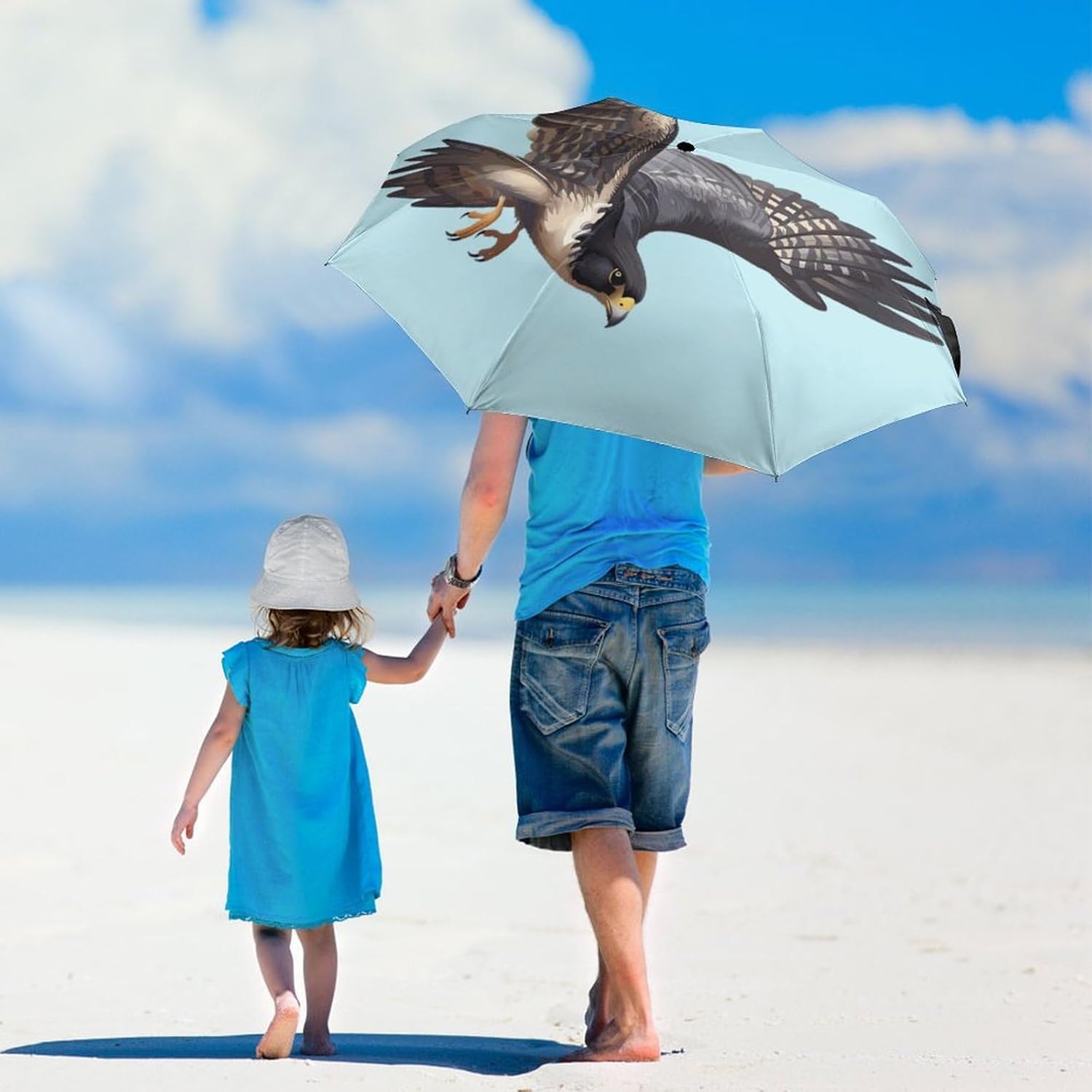Peregrine Falcon Flying Travel Umbrella Compact 3 Fold Folding Portable Umbrellas for Rain Sun