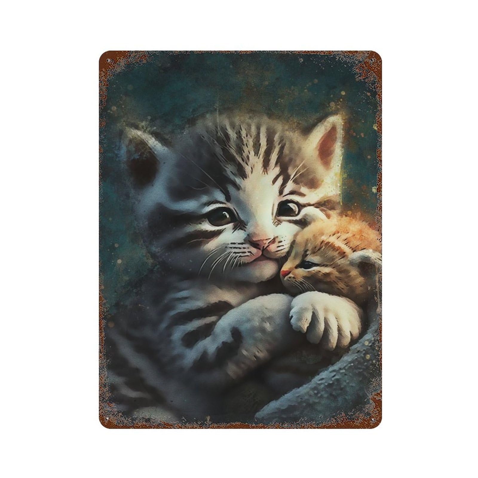 Rust Effect Cute Cat New Distressed Metal Wall Sign 15.7"x11.8", Farmhouse Wall Decor for Office, Studio And Wall Decor