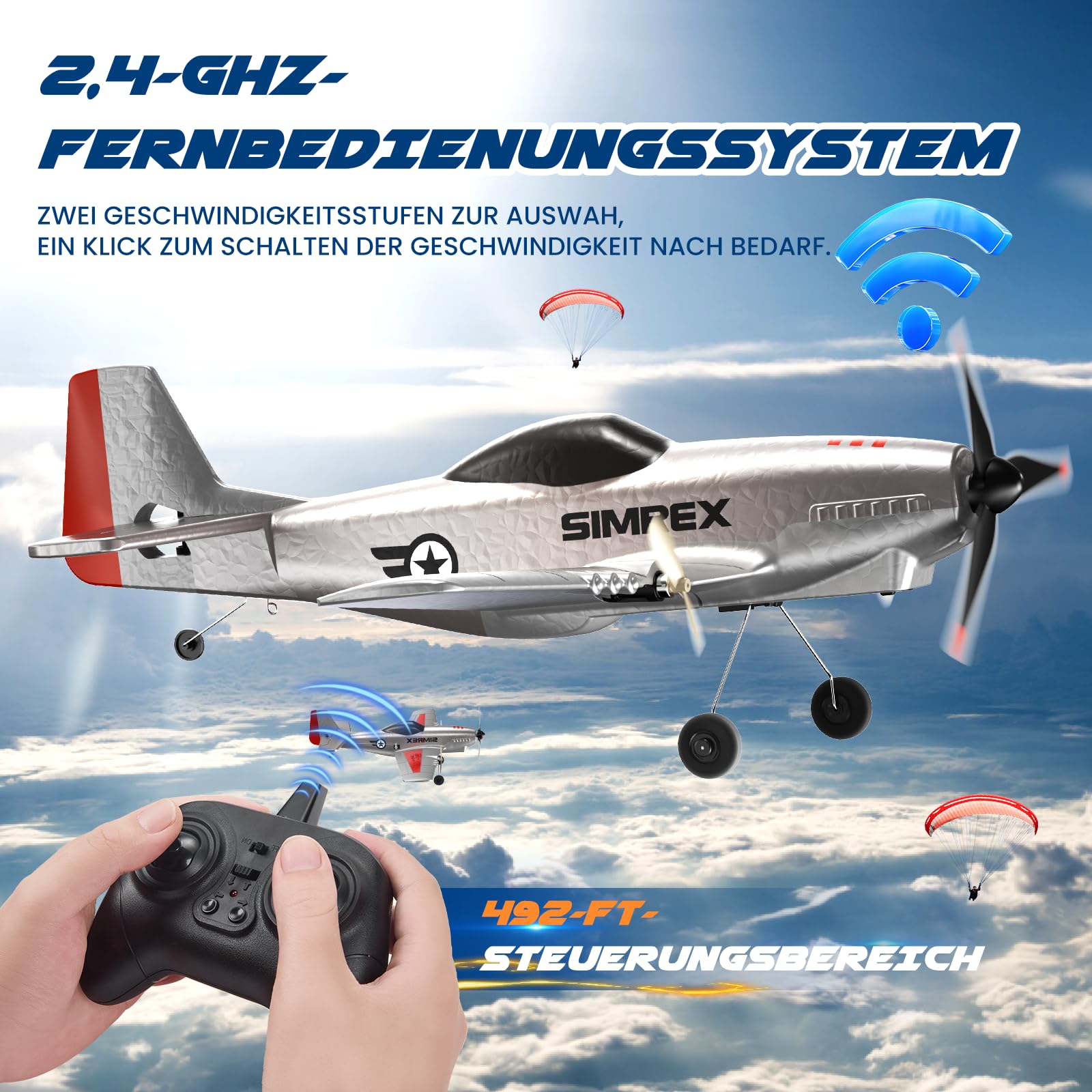 SIMREX TOY2409 RC Flugzeug, 2,4 GHz ferngesteuertes Flugzeug 6-Achsen-Gyro-Stabilisator, 3-Kanal-RTF-RC-Segelflugzeugspielzeug für Anfänger, Kinder, Erwachsen