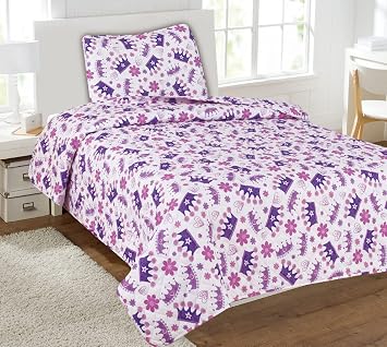 Twin Size Kids Bedding Quilt - Boys & Girls Printed Covers Crown