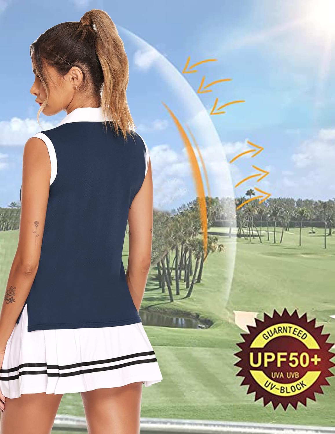HOTLOOX Women Sleeveless Golf Polo Shirts Summer 2025 UPF 50+ Zipper V Neck Tennis Tank Top XS-XXL - Image 5