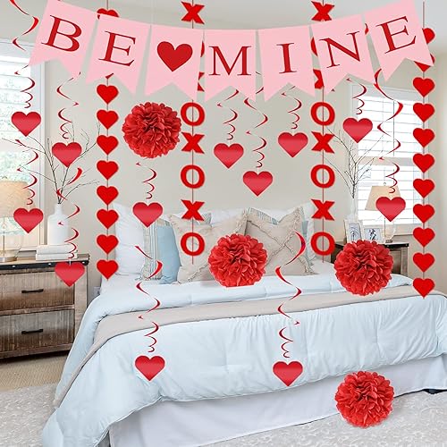 Miniatura 5 de Juego de 21 decoraciones para el día de San Valentín premontadas con forma de corazón colgante con forma de remolinos BE Mine Love Heart XO para el