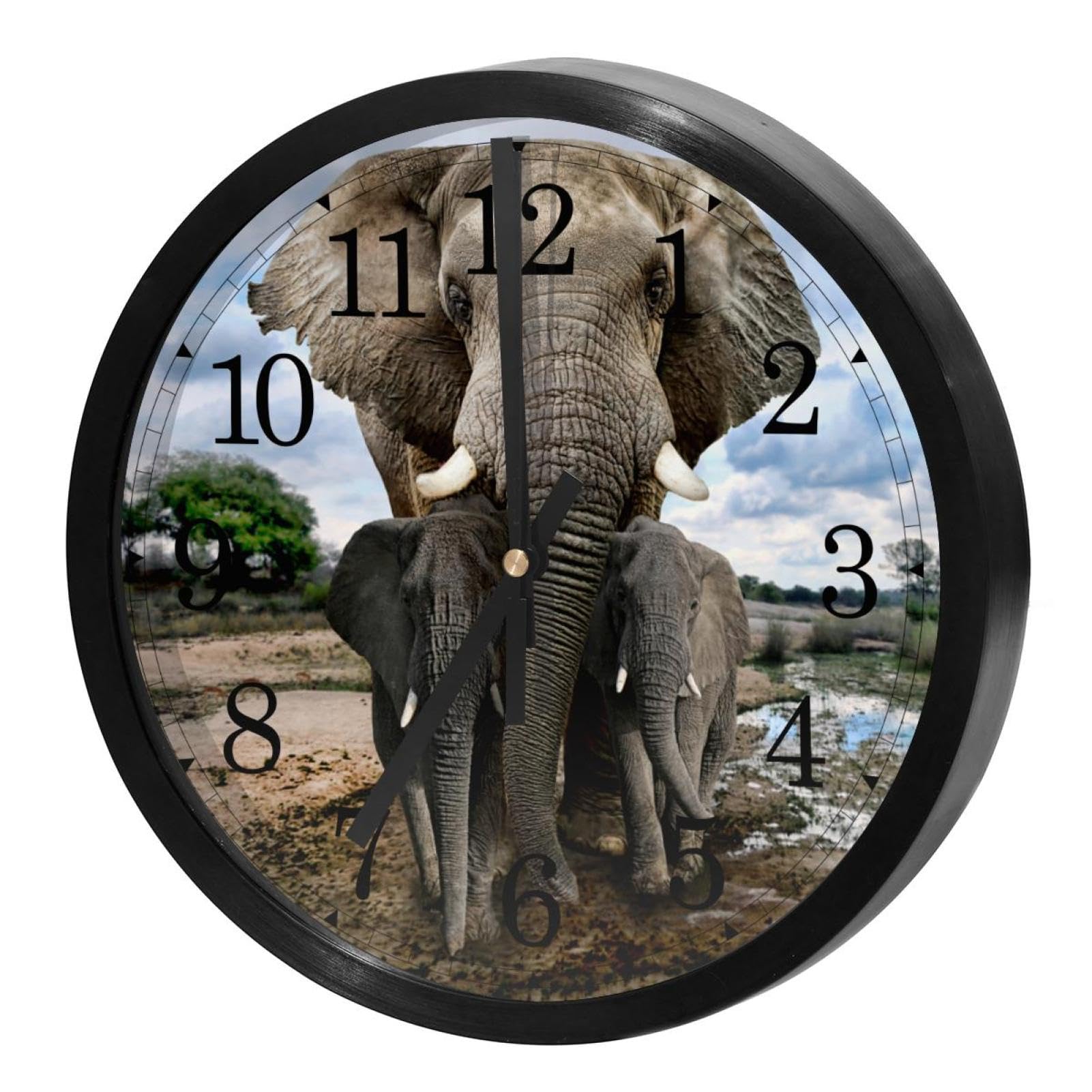 Horloge murale ronde sans tic-tac design éléphant pour une cuisine ou un salon apaisant