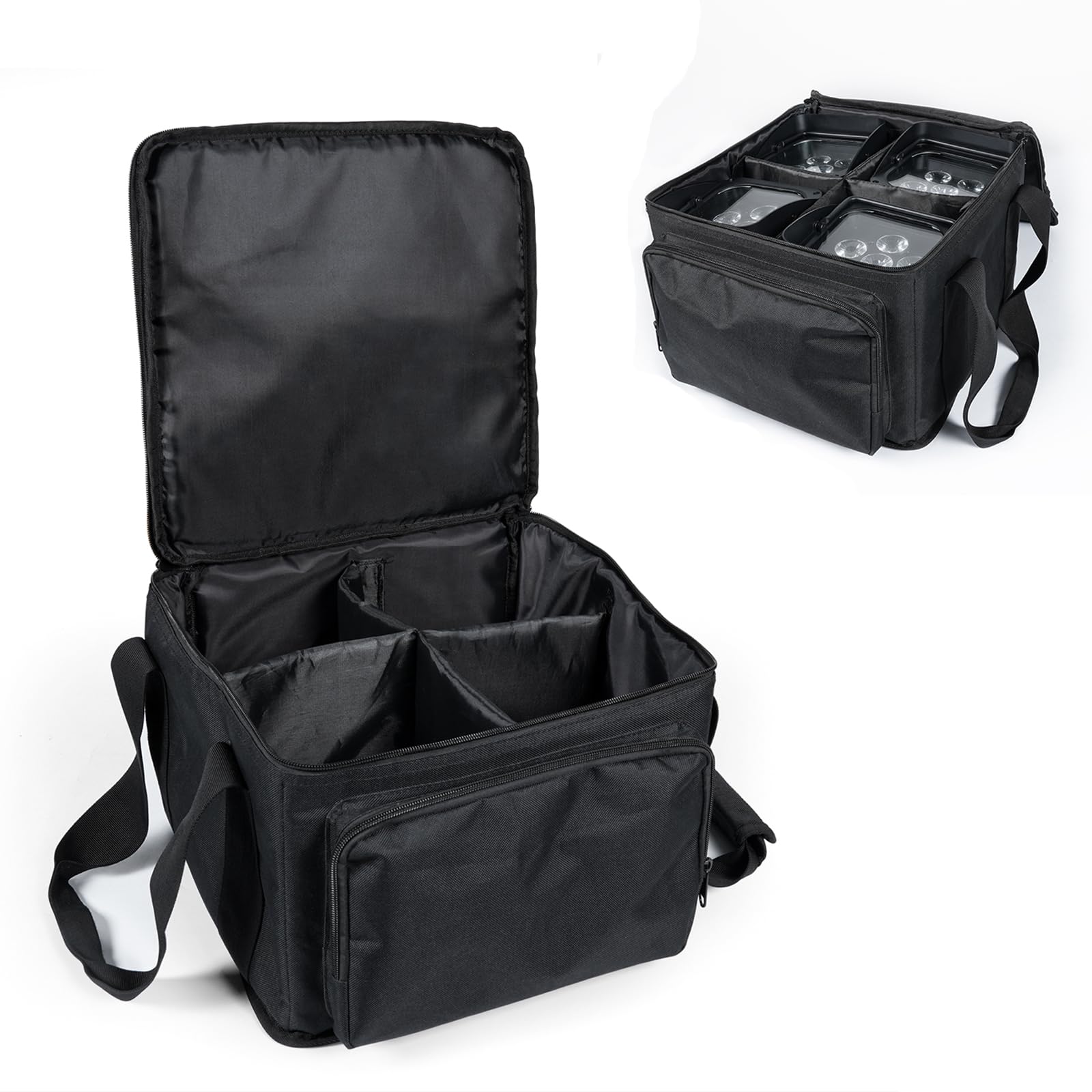 Pak Bag for LED Par, Bolsa de Transporte Impermeable de PVC con Cremallera Lisa, con 4 Compartimentos con división Interior Variable para 4 Unidades de luz Par Utilizado para Guardar
