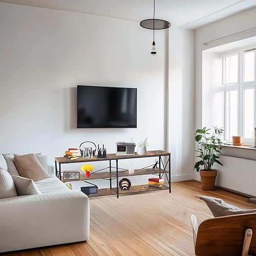 Miniatura 7 de FurnitureR Soporte de TV de 63 pulgadas con luces LED y estación de energía, centro de entretenimiento con estantes de almacenamiento, puertos USB y