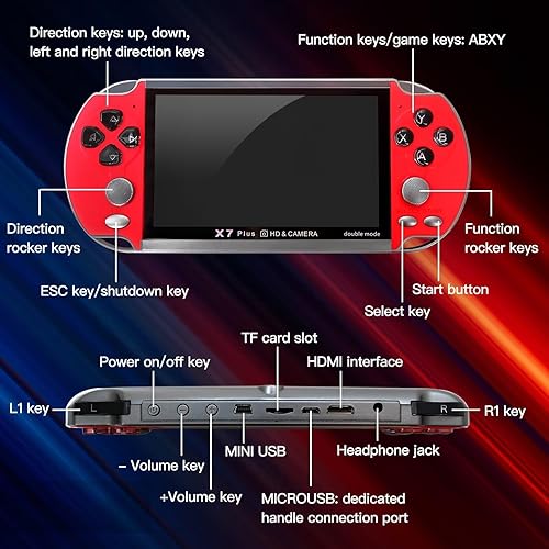 Miniatura 3 de X7 Plus Retro Portable Mini Handheld Video Game Console Built-in 10000 Games, 8-Bit 5.1 Inch LCD for Ki-ds Game Player Built-in 10000 Games - Red