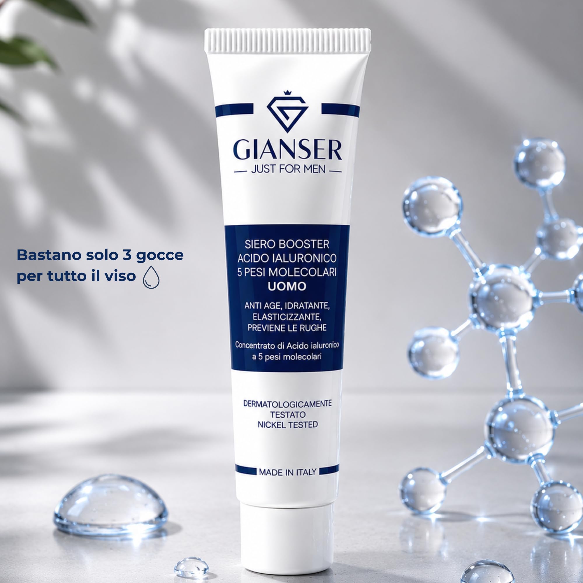 Sérum Facial Hombre con Ácido Hialurónico Puro – Booster Efecto Lifting Antiarrugas e Hidratante – Cuidado Facial Masculino 20 ml