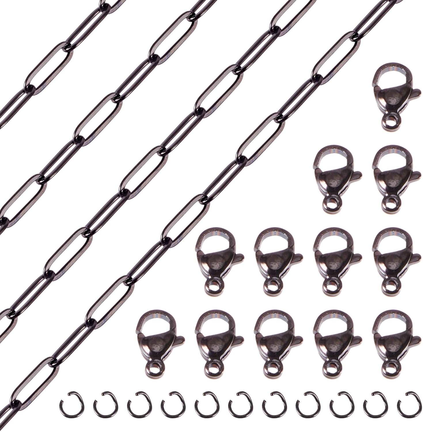 Beadthoven 16.4 Feet 4mm Black Plated Paperclip Chains for Jewelry Making, Stainless Steel Flat Oval Link Chains Jewelry Chain with Lobster Clasps Jump Rings for Women Men Bracelet Necklace DIY Crafts - Image 7