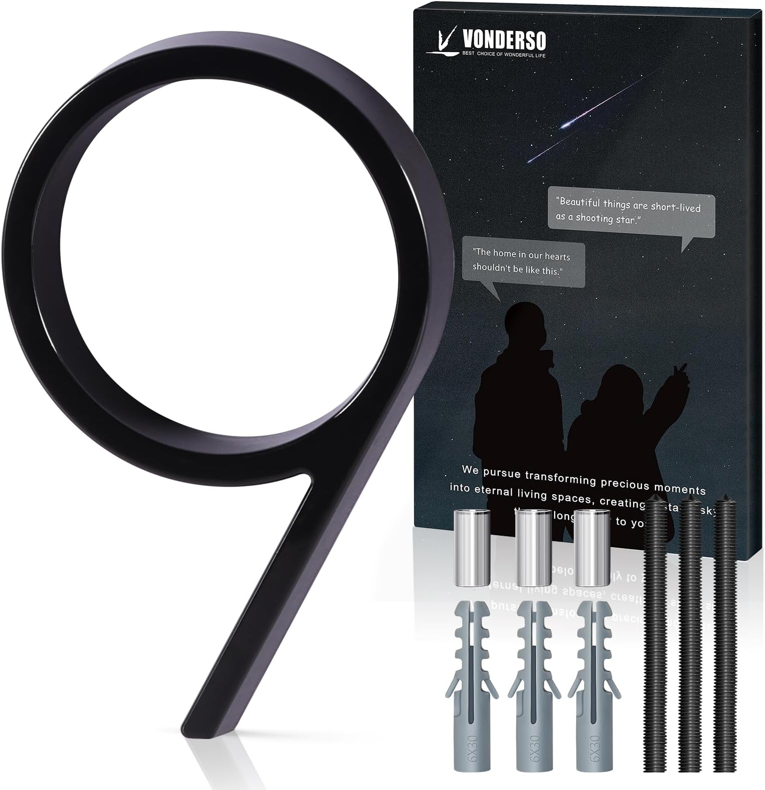 5 Inch Floating House Number 9, VONDERSO Black Metal Modern Outdoor Address Sign for Yard Street and Mailbox, Zinc Alloy Solid Address Numbers and Letters with Exquisite Drawing Process