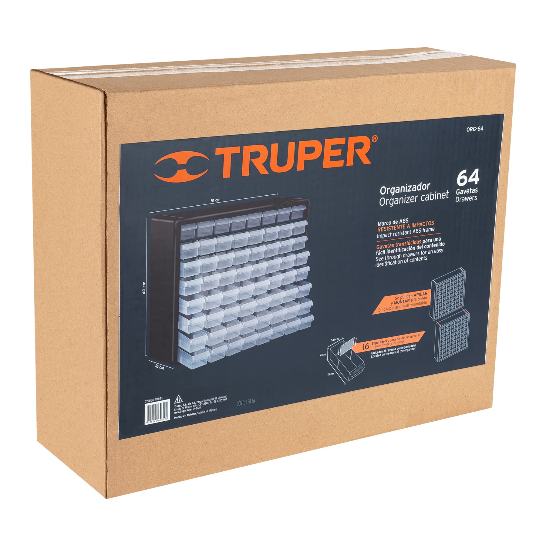 TRUPER ORG-64, Organizador 20" con 64 Compartimentos