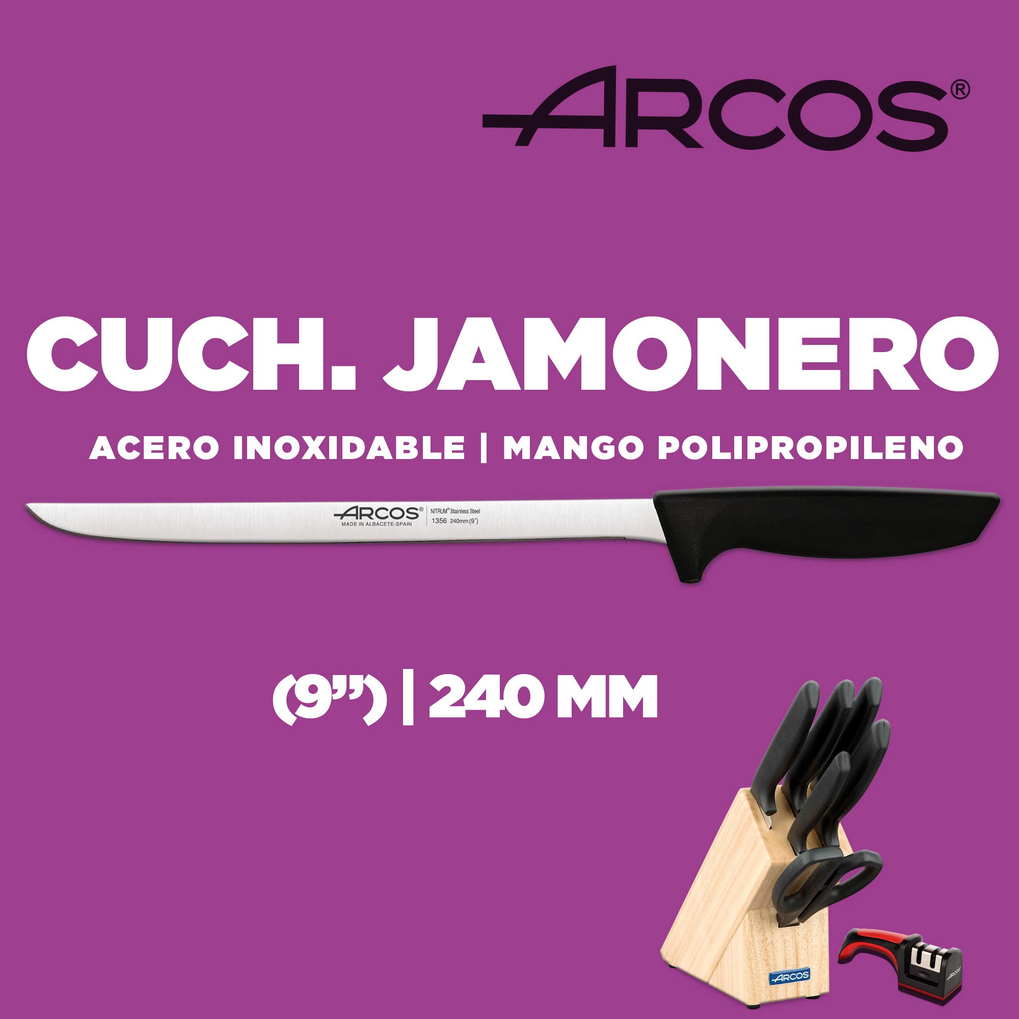 Arcos Juego de Cuchillos de Cocina Profesional 7 Piezas Acero Inoxidable Taco de Madera Serie Niza