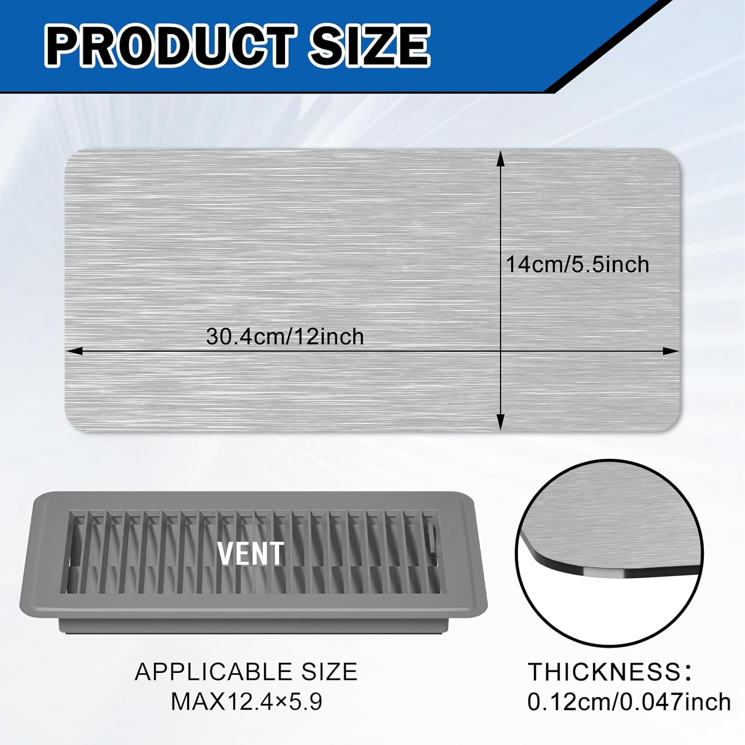 Magnetic Vent Cover for Ceiling, 5.5"x12" Metallic Strong Magnet Cover 4Pcs | Grey Register Vent Cover, Stick Well to Register Easily, Durable Rubber Magnet, Air Vent Covers for Home Floor, HVAC, AC, RV