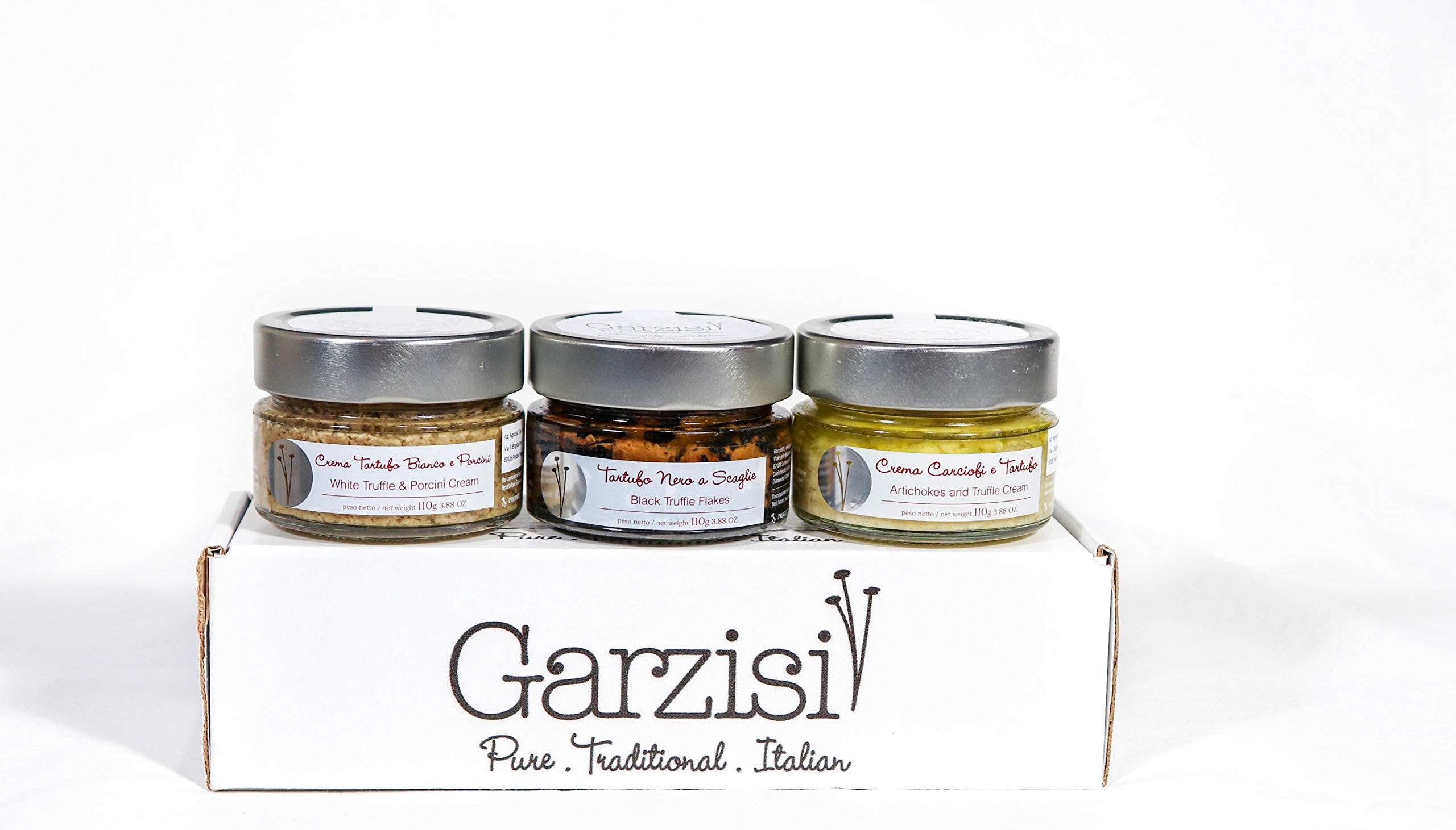 Truffle Indulgence 3 Jar Gift Pack (1 jar Black Truffle Flakes, 1 jar Artichoke and Truffle Cream and 1 jar White Truffle and Porcini Cream)